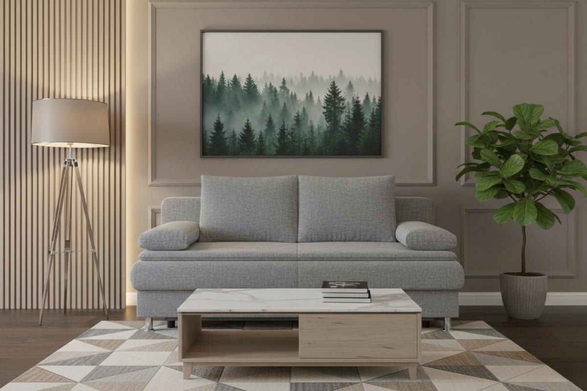 Rozkládací pohovka KEN, šedohnědá, lůžko a úl.prostor - černá/barvy chromu, Design, kompozitní dřevo/textil (200/92/90cm)