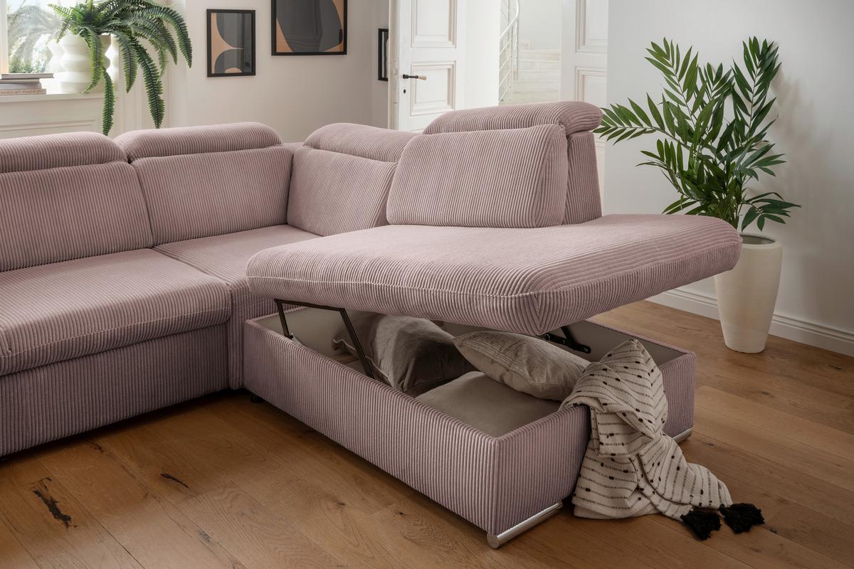Ecksofa Vasto Rosa S: 283x228 cm - Chromfarben/Rosa, Design, Textil (283/228cm) - Livetastic