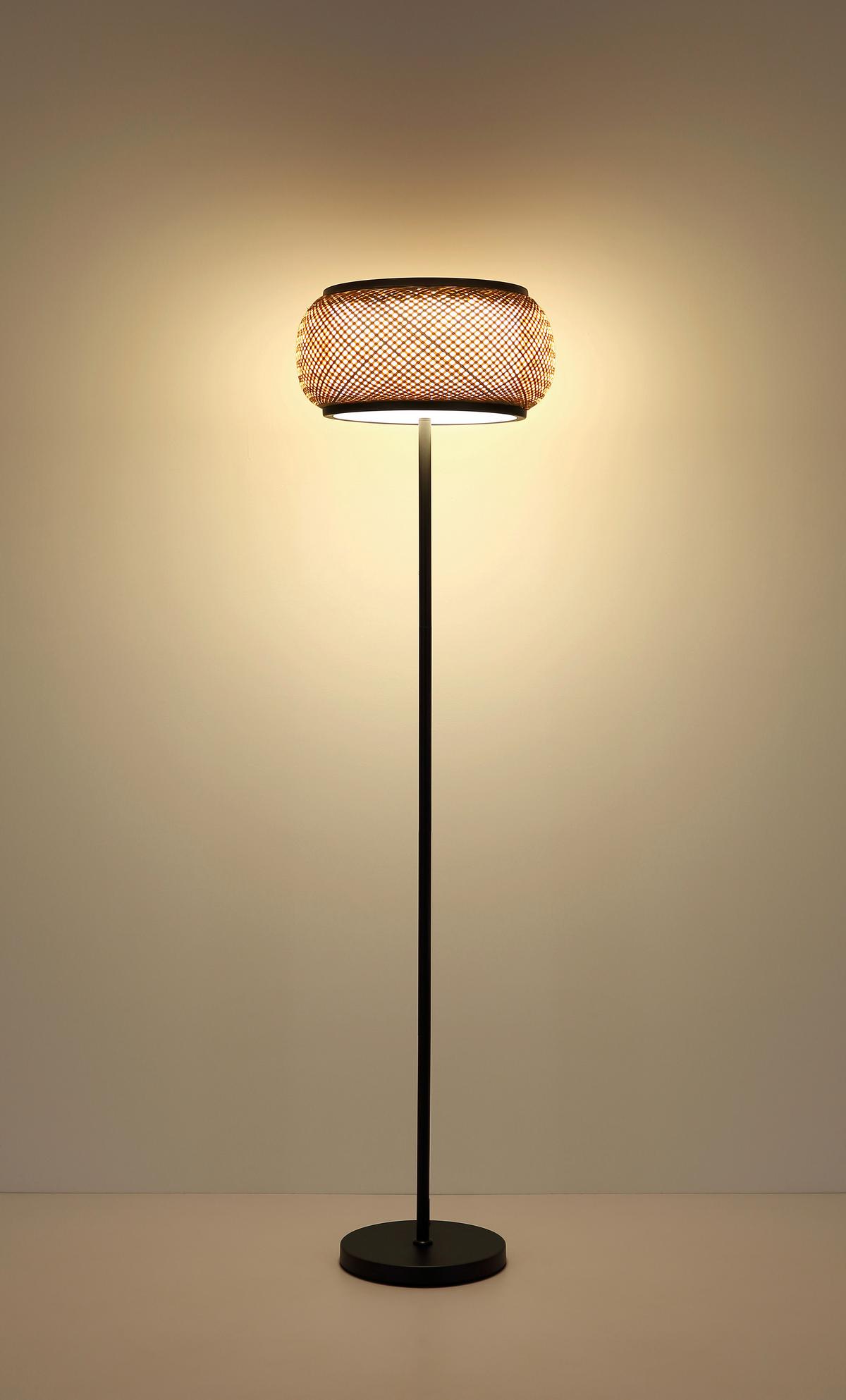 Led-stehleuchte Memory-Funktion - Schwarz/Naturfarben, Design, Holz/Kunststoff (38/146,1cm) - Globo