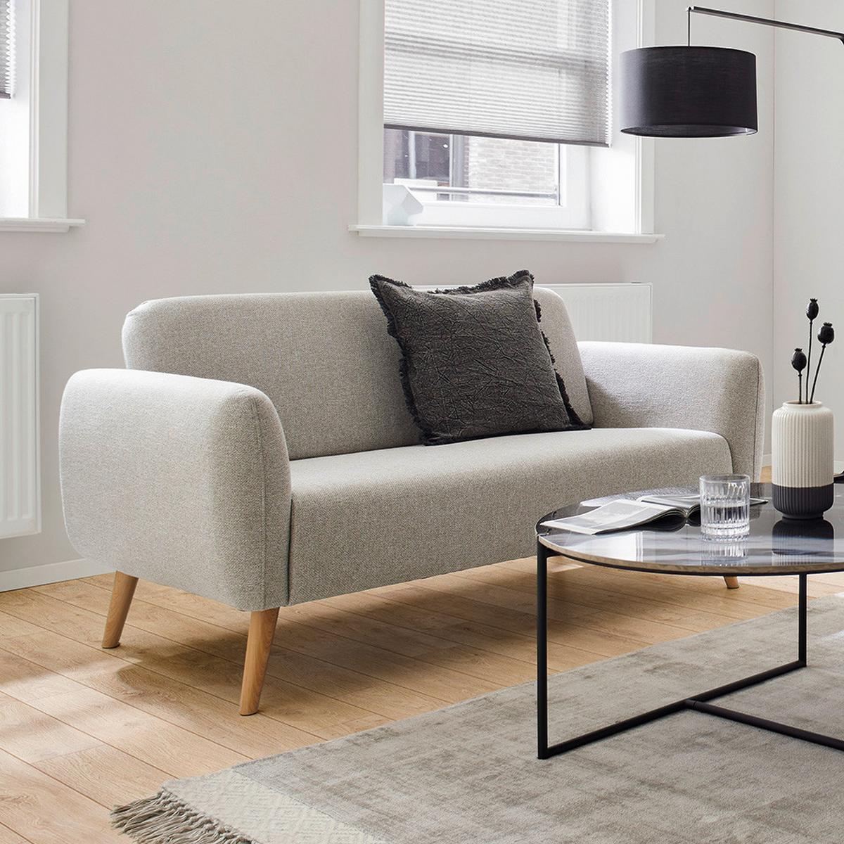 Pohovka PIA světle šedá - světle šedá/přírodní barvy, Moderní, dřevo/textil (146/76/75cm) - Bessagi Home