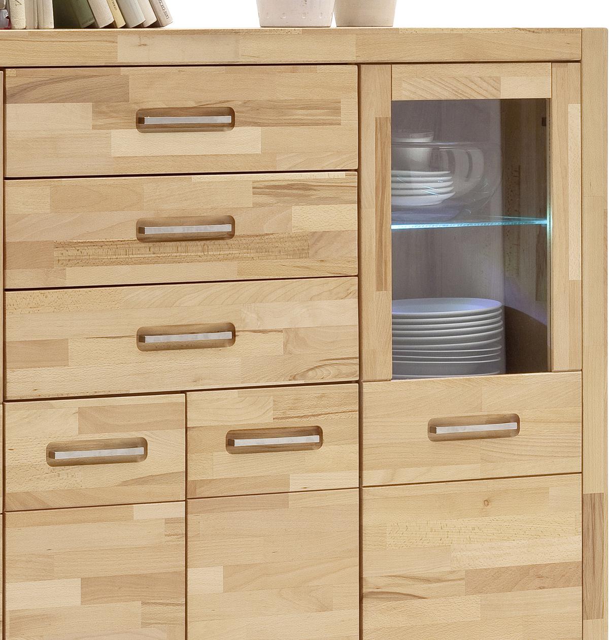 Highboard Fenja Buchefarben, B: 163 cm - Buchefarben, Design, Glas/Holz (163/122/40cm) - MID.YOU