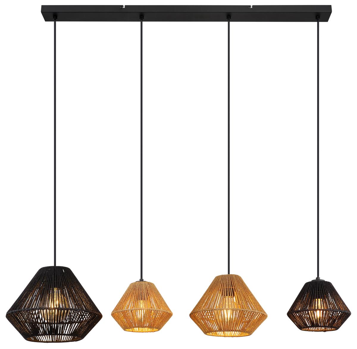 Hängeleuchte 15694-4h Houdini - Beige/Schwarz, Natur, Naturmaterialien/Kunststoff (103/30/120cm) - Globo
