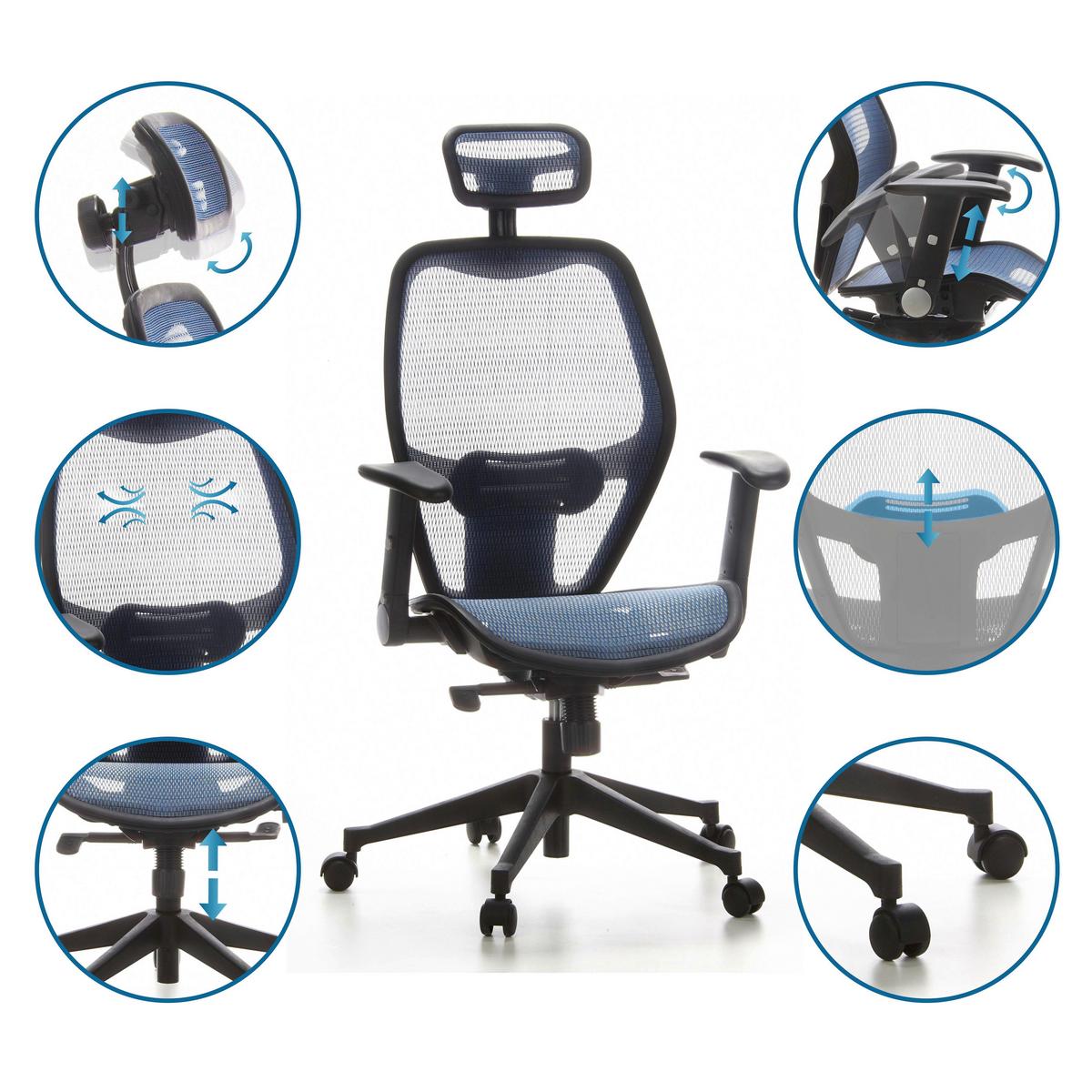Drehstuhl  Air-Port Mit Armlehnen Blau/Schwarz - Blau/Schwarz, Basics, Kunststoff/Textil (59/117/48cm) - MID.YOU