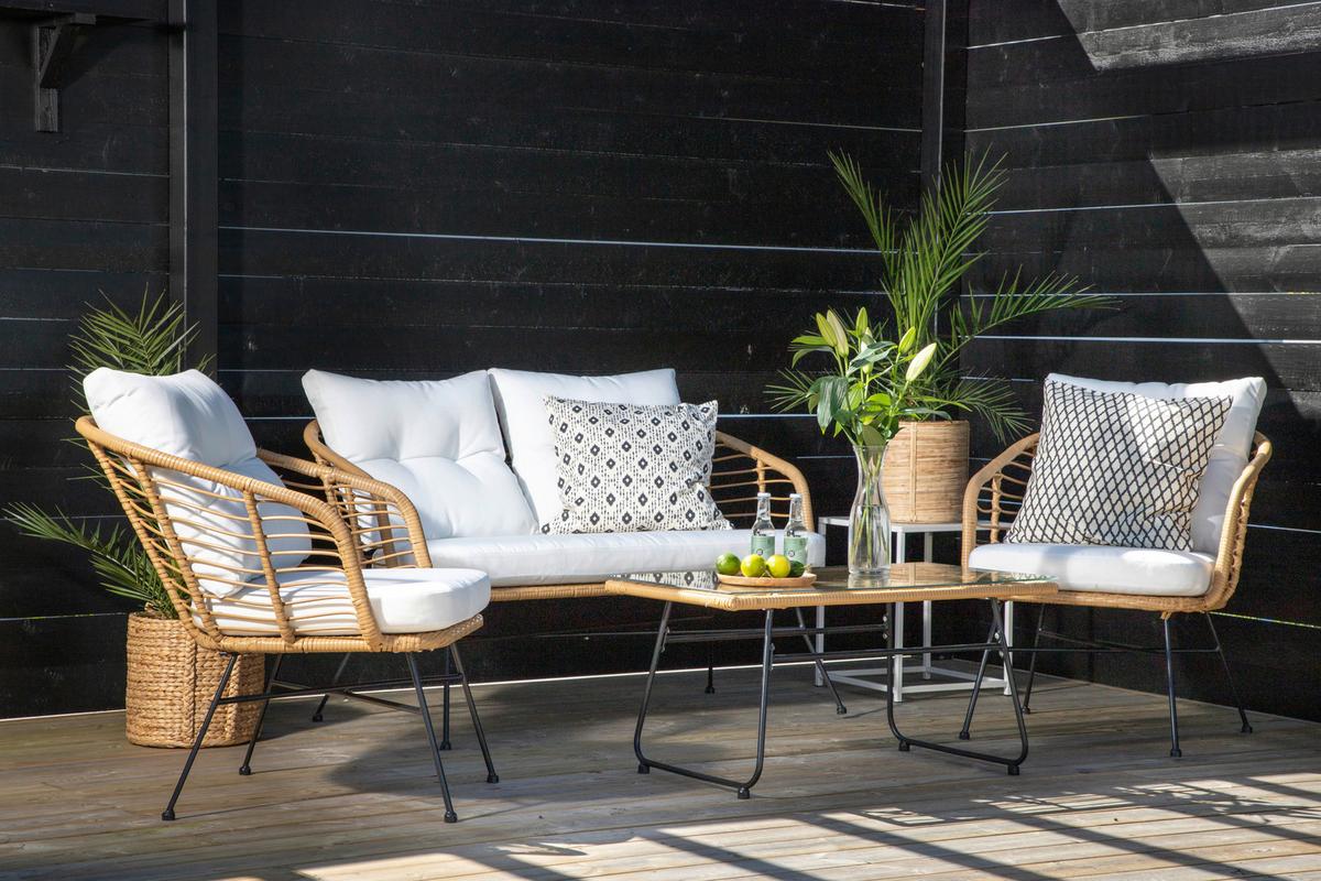 Loungegarnitur Viga - Beige/Schwarz, KONVENTIONELL, Glas/Kunststoff - Gardenson