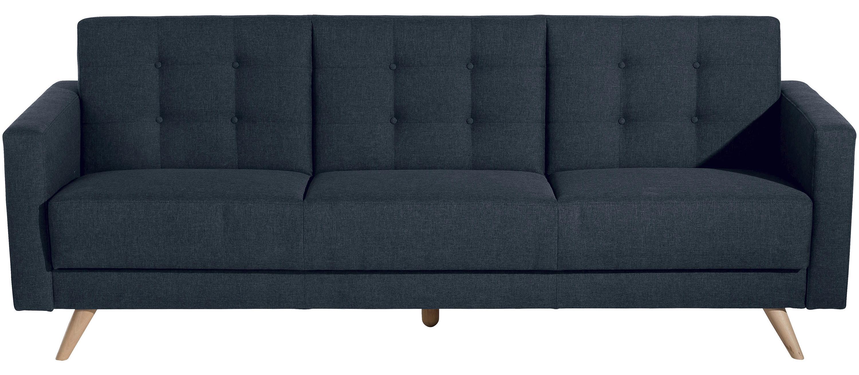 3-Sitzer-Sofa + Schlaffunktion Julian mit Armlehnen Dunkelblau - Buchefarben/Dunkelblau, Design, Textil (224/81/83cm) - Max Winzer