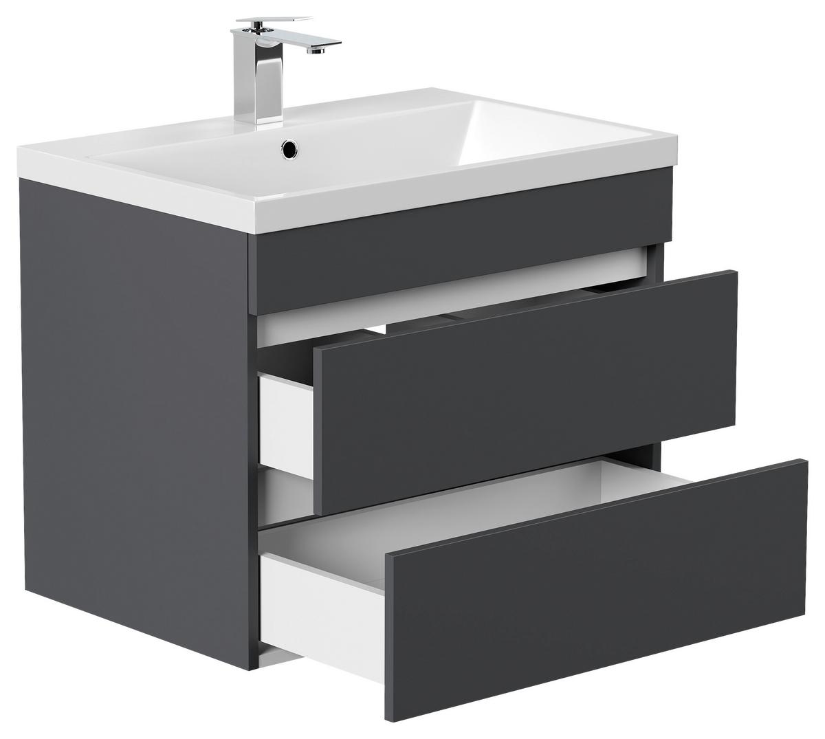 WASCHTISCHKOMBI Fellini, Graphitfarben B: 60cm - Graphitfarben/Weiß, Basics, Holzwerkstoff/Stein (70cm) - MID.YOU