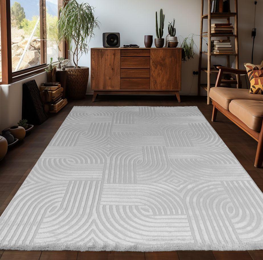Dizajnový koberec 140x200 cm, nízky vlas - strieborný - strieborná, Design, textil (140/200cm)