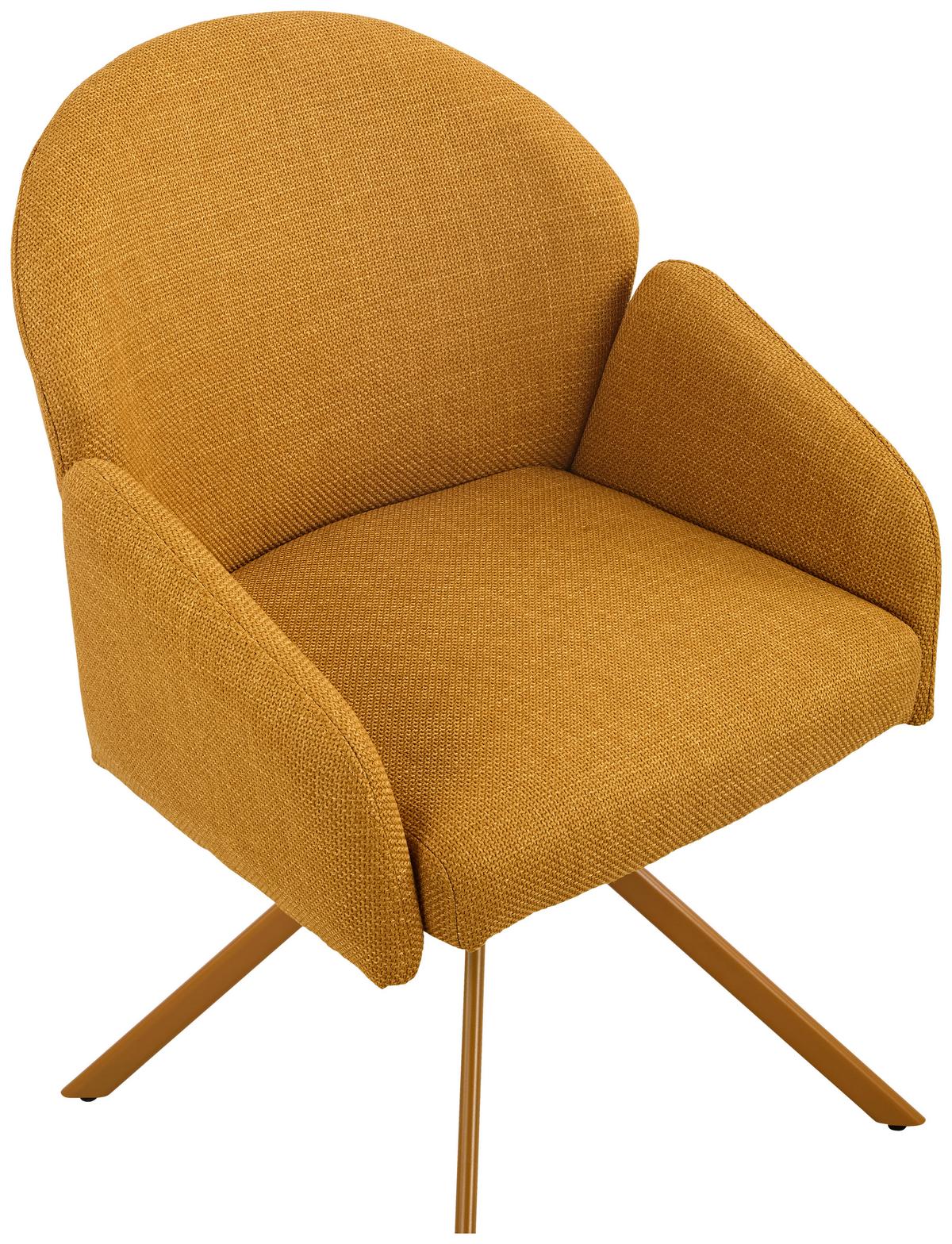 Armlehnstuhl Holly drehbar Webstoff Curry, B: 56,5 cm - Currygelb, MODERN, Textil/Metall (56,5/61/84cm)