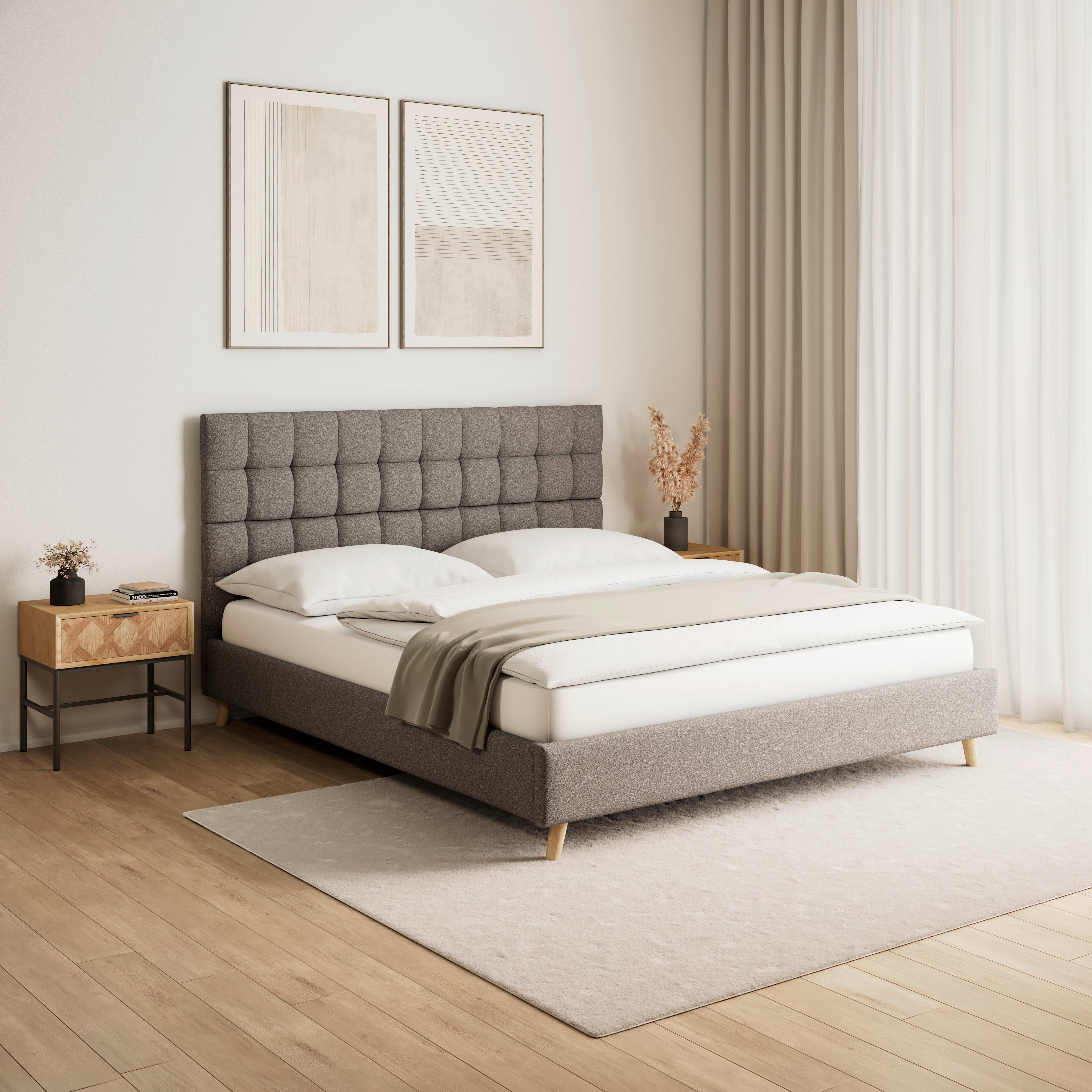 Čalouněná postel CESARO šedá, 180x200 - šedá/přírodní barvy, Moderní, kov/dřevo (180/200cm) - PBJ