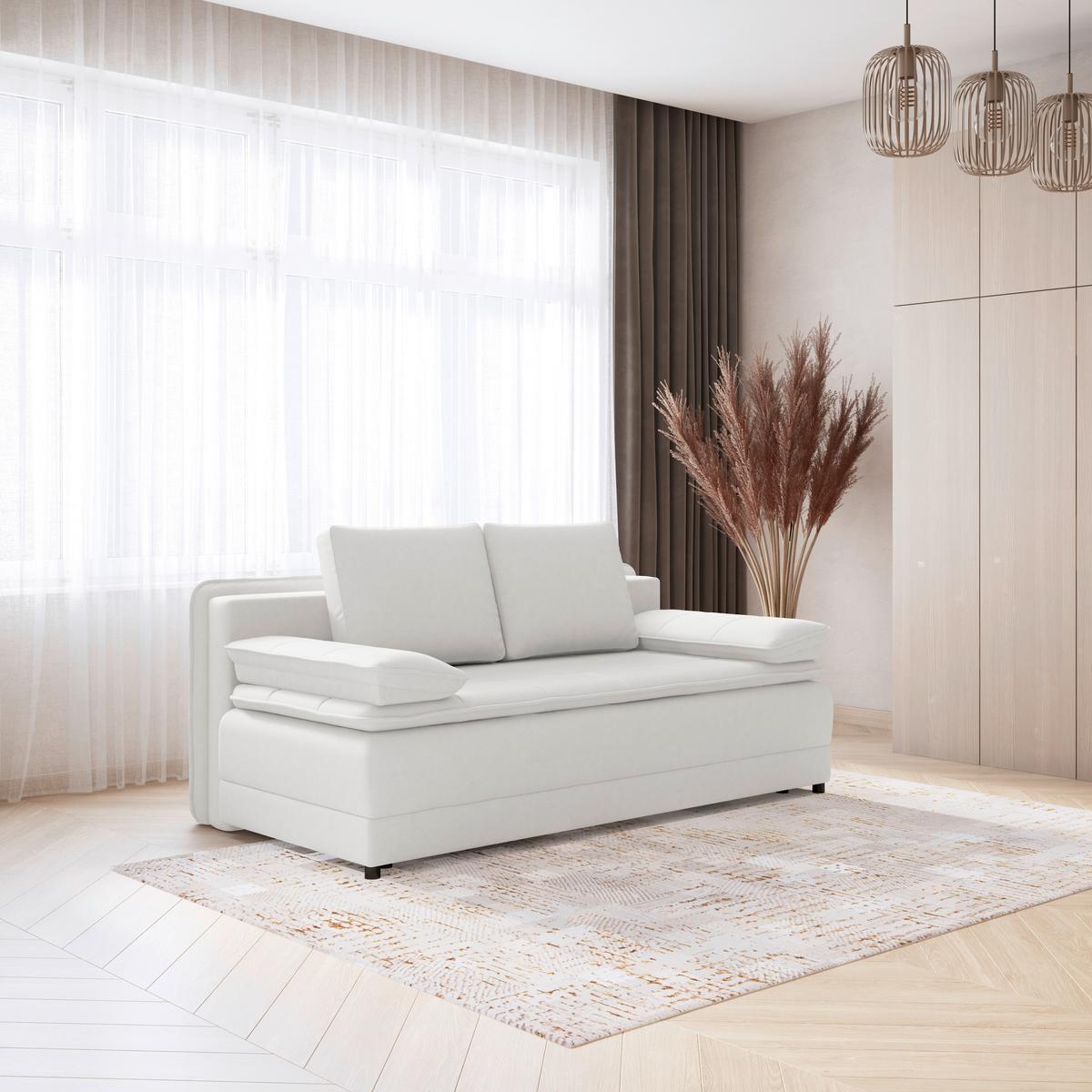 Pohovka s funkciou bíla barva - bílá/černá, Moderní, textil/plast (202/73-92/105cm) - Luca Bessoni