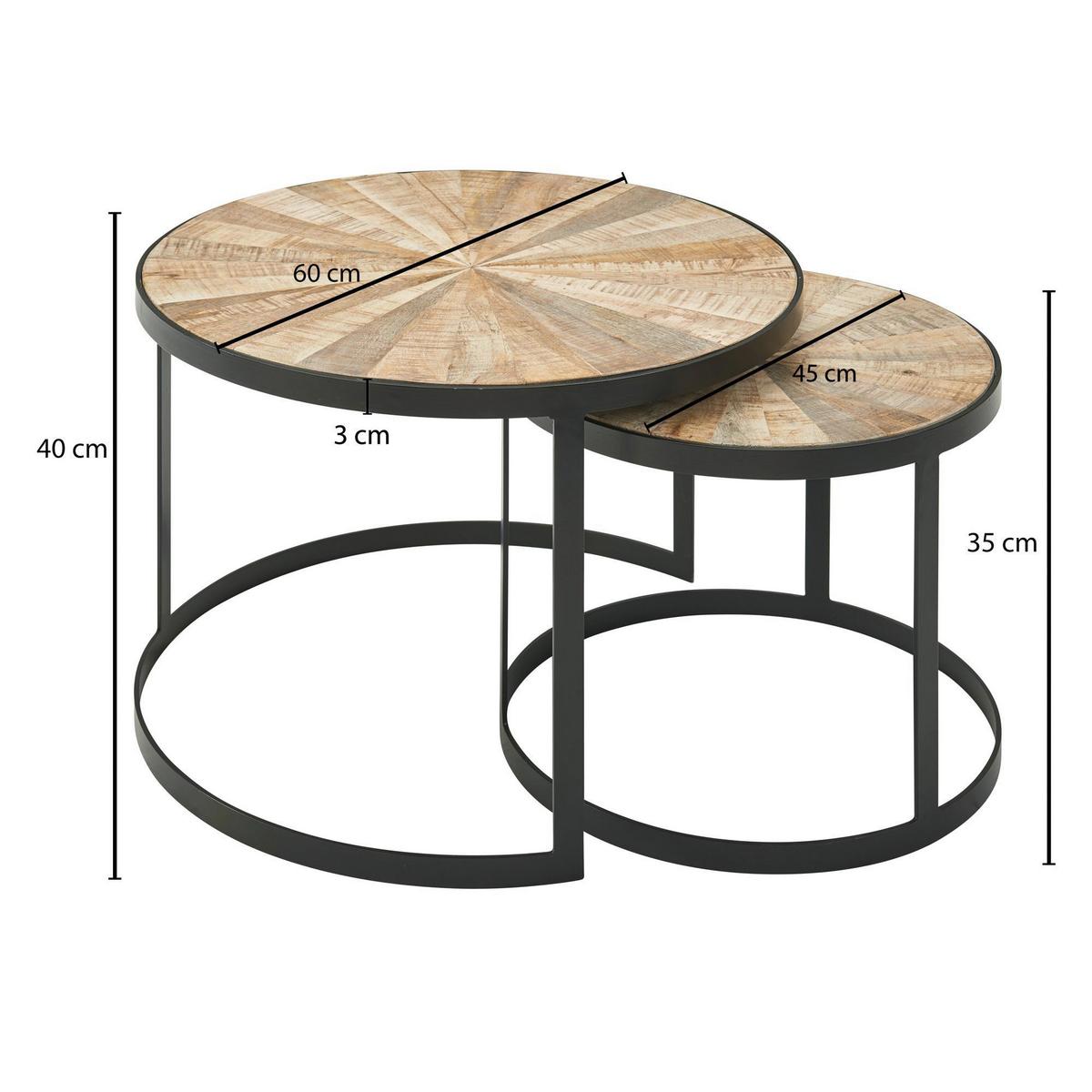 Sada konferenčných stolíkov WOHNLING svetlohnedý - svetlohnedá/čierna, Modern, kov/drevo (60/60/40cm) - MID.YOU