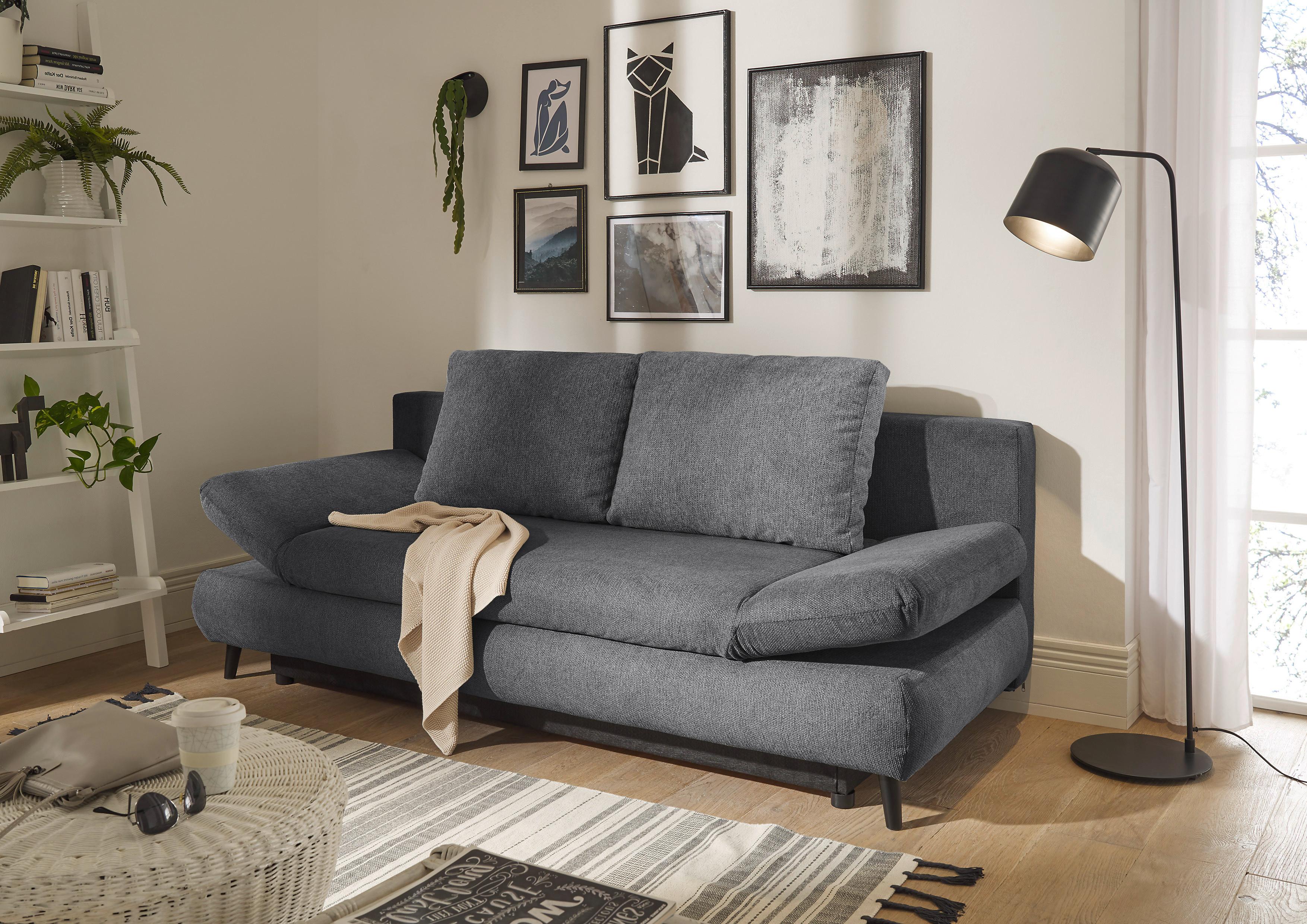 Schlafsofa Sunny 3Dl Anthrazit B: 212 cm - Anthrazit/Schwarz, KONVENTIONELL, Holzwerkstoff/Textil (212/88/101cm) - MID.YOU