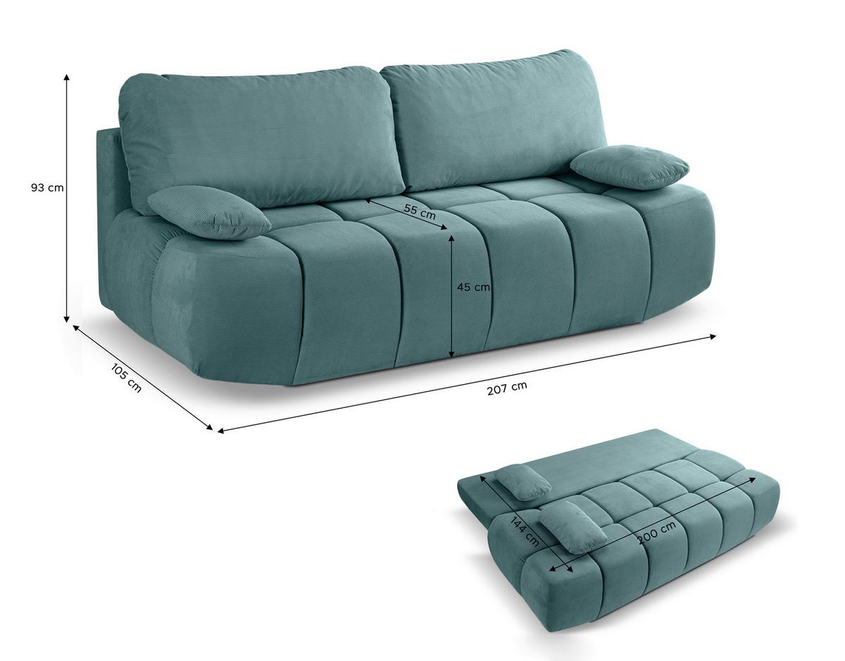 Schlafsofa Lauder Minttürkis B: 207cm - Schwarz/Minttürkis, Basics, Holz/Textil (207/93/105cm) - MID.YOU