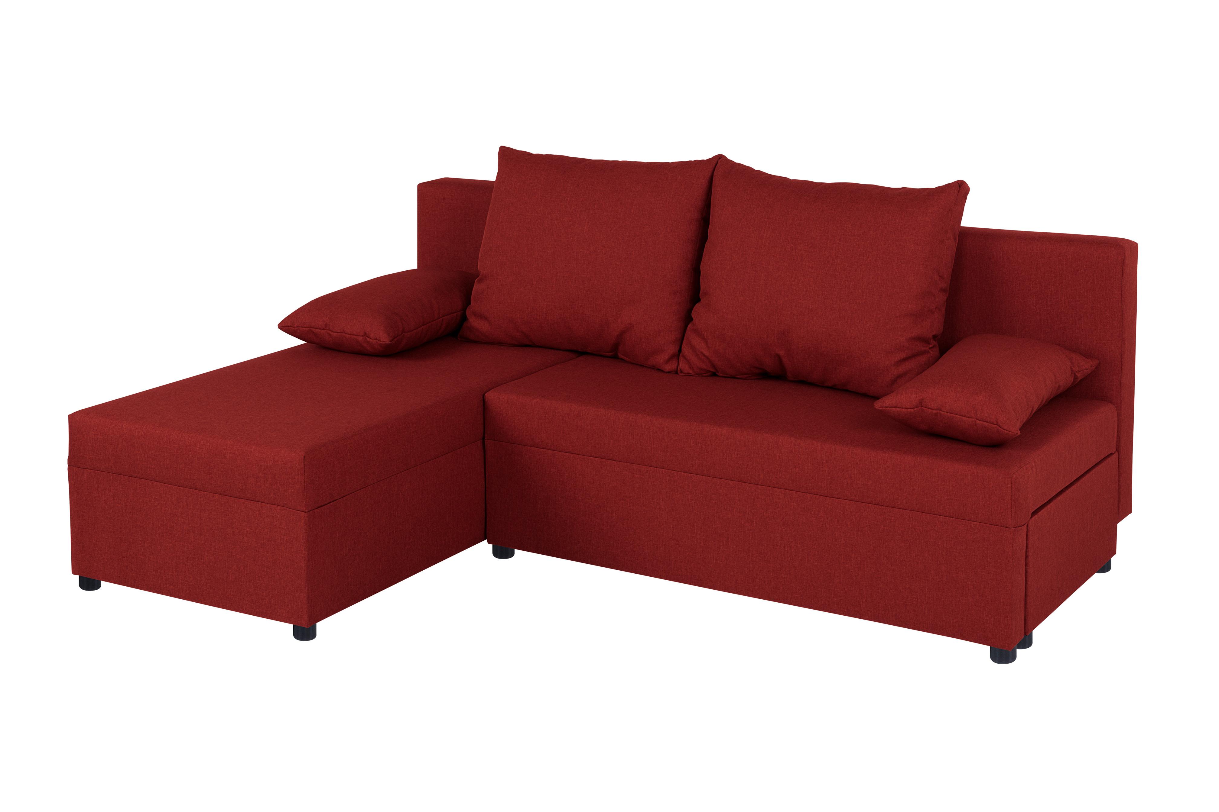Rohová sedačka JON,červená, oboustranná,lůžko,úl.prostor - černá/červená, Design, kompozitní dřevo/textil (147/195cm) - P & B