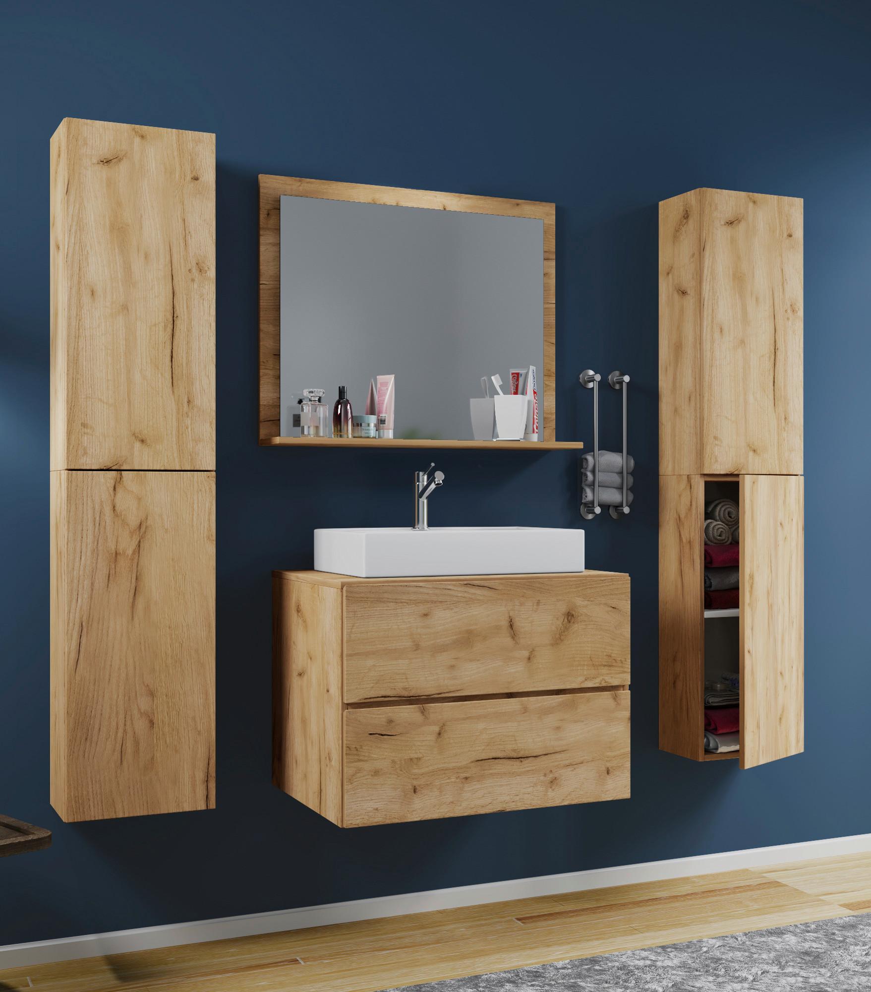 Badezimmer Lendas Honigeiche B: 127 cm - Honigeiche/Weiß, MODERN, Glas/Keramik (127cm) - MID.YOU