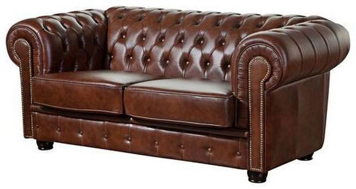 Chesterfield-Sofa in braunem Echtleder für zwei Personen
