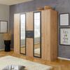 Drehtürenschrank Mit Spiegel mit Laden 225cm, Eiche Dekor - Eichefarben/Graphitfarben, KONVENTIONELL, Holzwerkstoff (225/210/58cm)