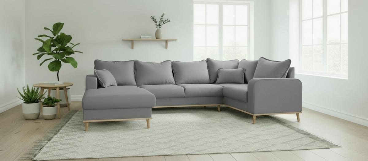 Wohnlandschaft Beata Grau U: 170x296x167 Cm - Wengefarben/Grau, Design, Textil (170/296/167cm) - Livetastic