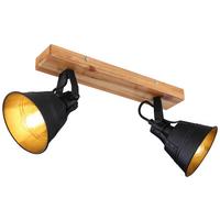Strahler Günther 2-flammig Verstellbar L: 38 Cm - Goldfarben/Schwarz, Natur, Holz/Metall (38/24cm) - Globo