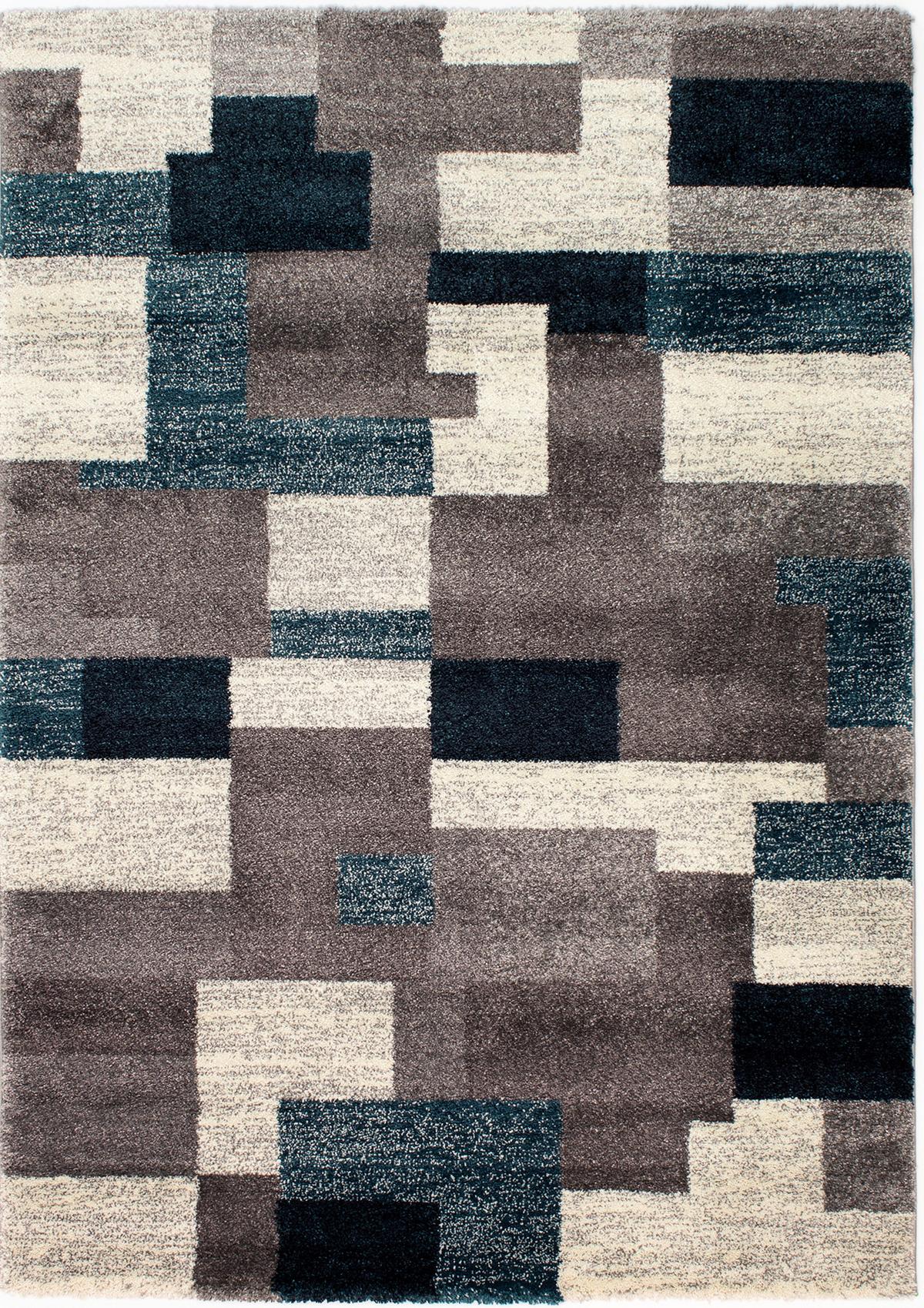 Webteppich Astor Grid - Petrol/Grau, KONVENTIONELL, Textil (65/130cm) - Novel