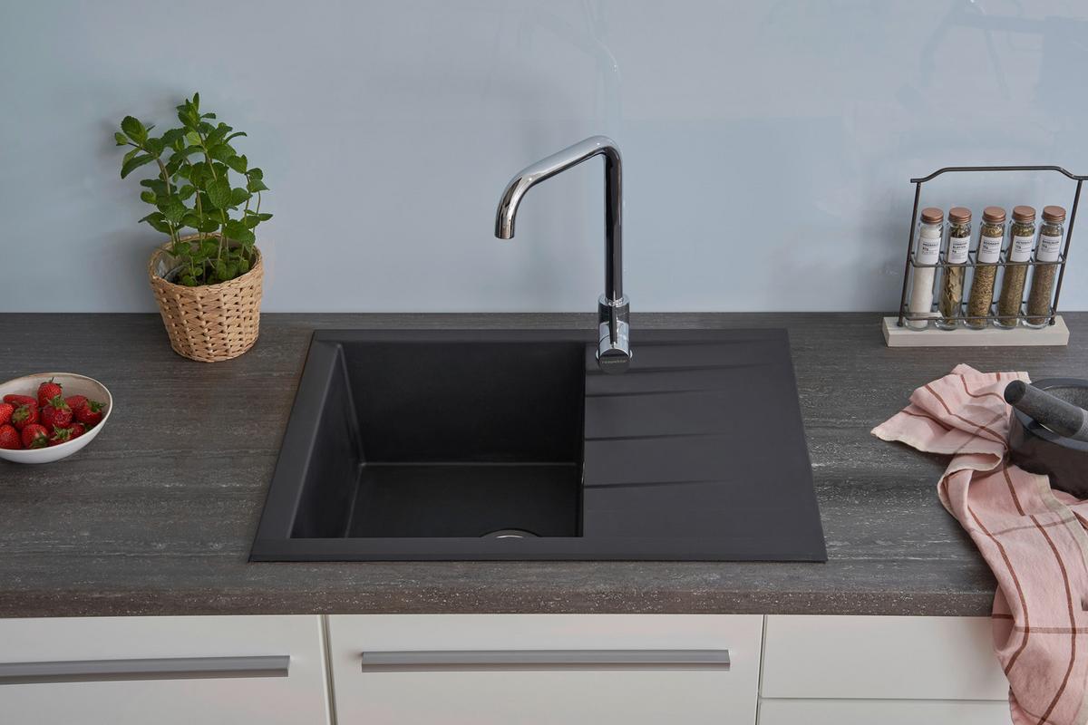 Spüle Houston Schwarz 62x21 Cm - Schwarz, Basics, Glas/Kunststoff (62/21/50cm) - Respekta