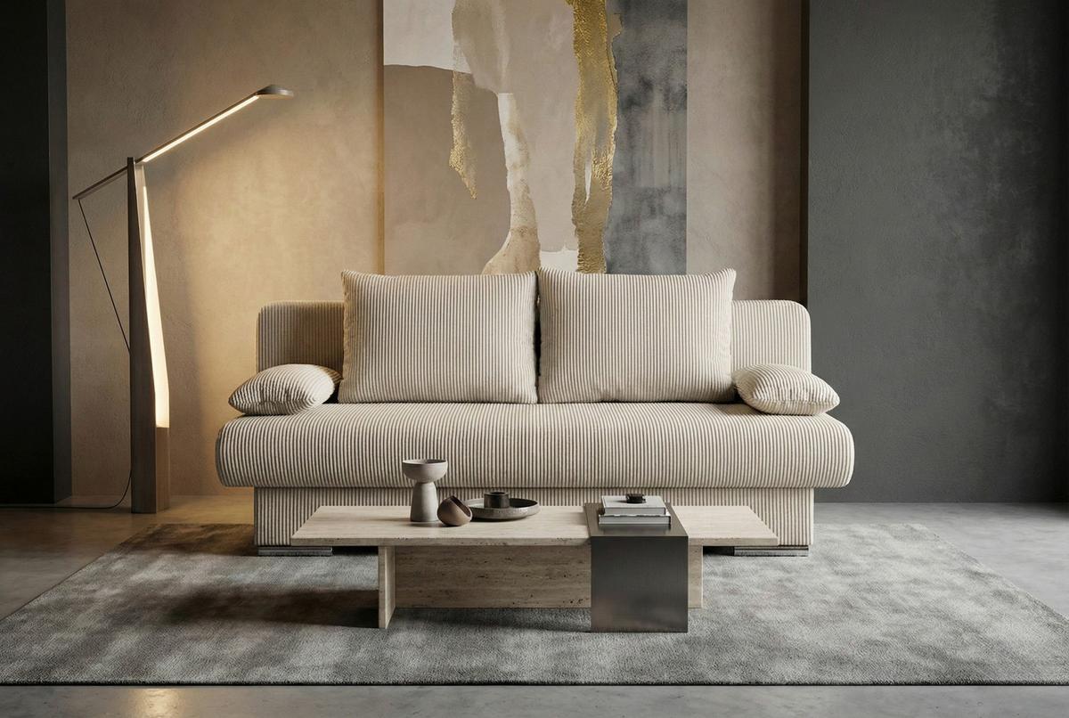 2-Sitzer-Sofa Mit Schlaffunktion Bora Creme Cord - Chromfarben/Creme, Design, Holzwerkstoff/Textil (193/85/86cm) - P & B