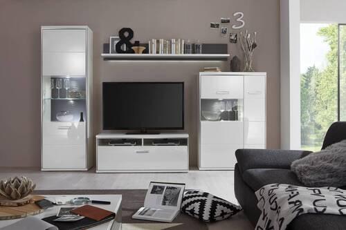 Highboard B: 94 Trento Grau/Silberfarben/Weiß - Weiß Hochglanz/Silberfarben, Design, Glas/Holzwerkstoff (94/137/38cm) - Livetastic