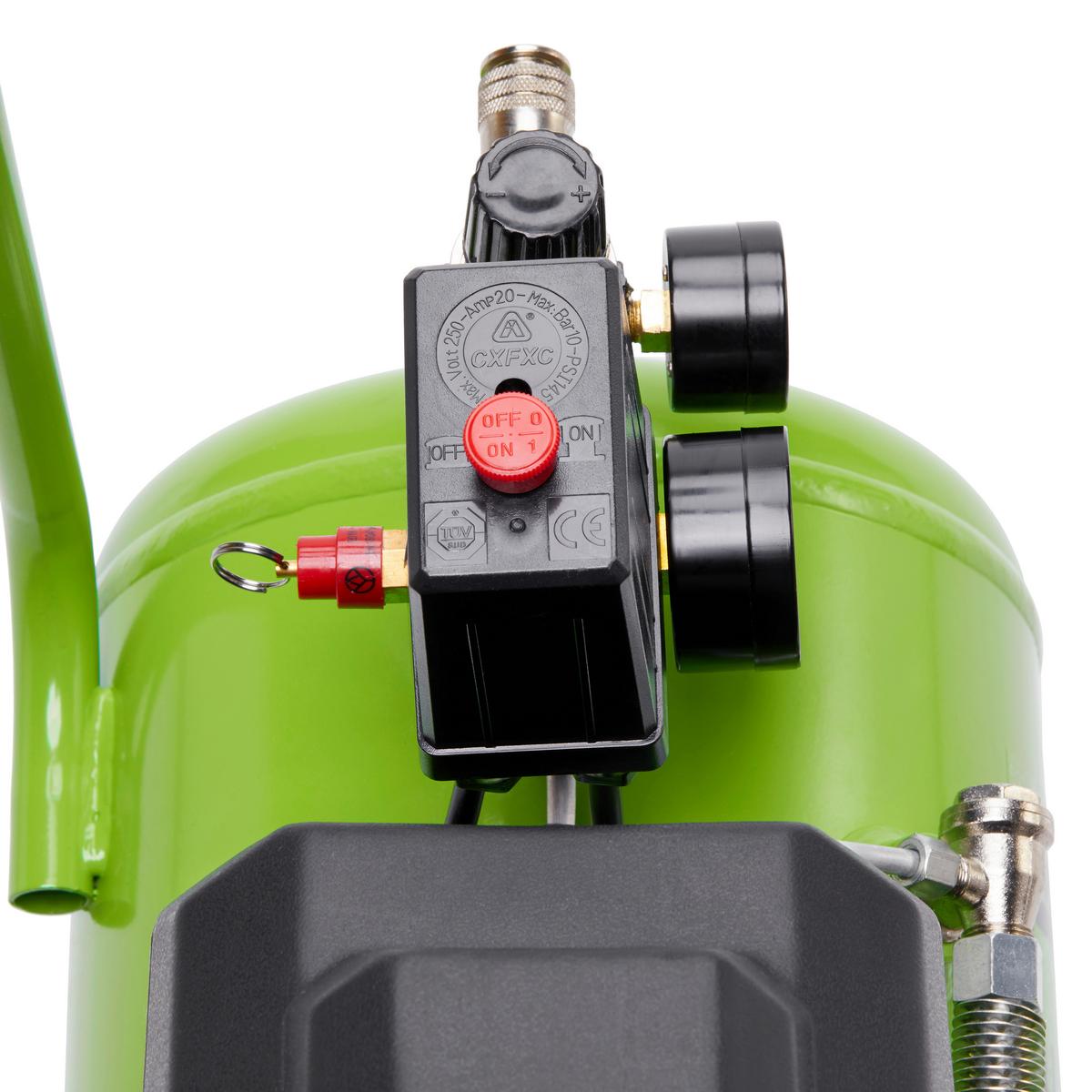 Druckluftkompressor Zi-com24e 8 Bar 1100 W Mit Rollen - Schwarz/Grün, MODERN, Kunststoff/Metall - Zipper