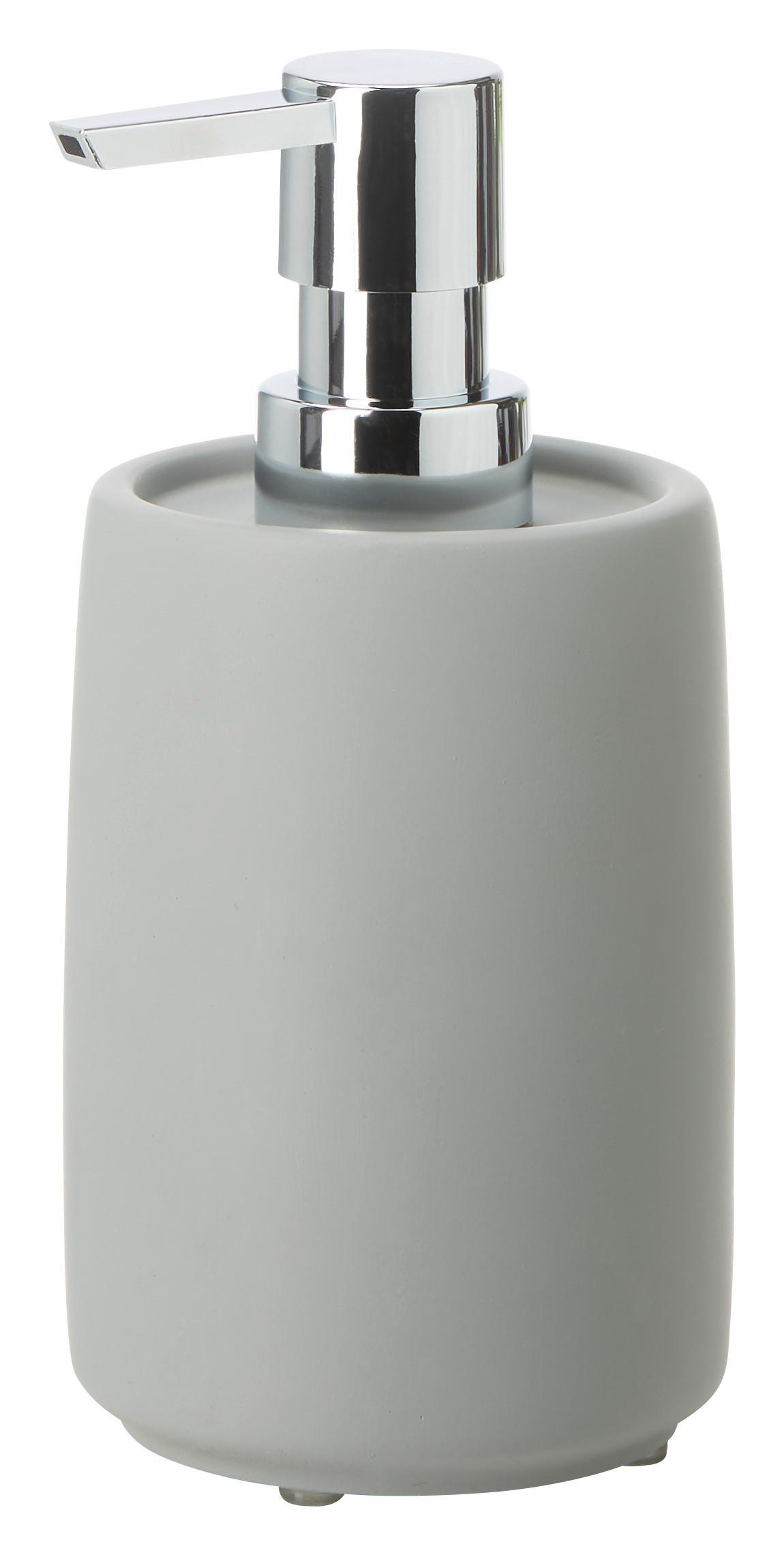 Dávkovač mydla Kim, ca 300 ml - sivá/chrómová, kameň (8/16cm)