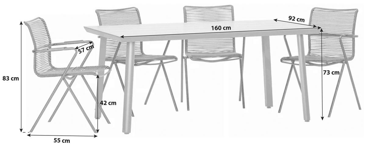 Gartengarnitur 5-Tlg. Metall/Kunststoff - Anthrazit/Schwarz, Basics, Holzwerkstoff/Kunststoff (92/73/160cm) - Gardenson