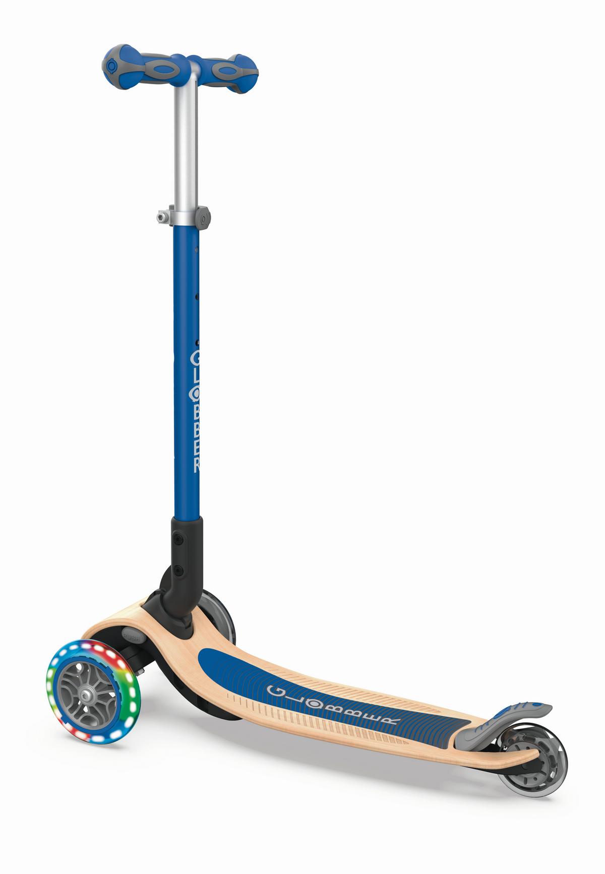 Kinder-Dreiradscooter Globber Primo, Blau, klappbar - Blau/Birkefarben, Basics, Holz/Kunststoff (56/77,5/28cm)