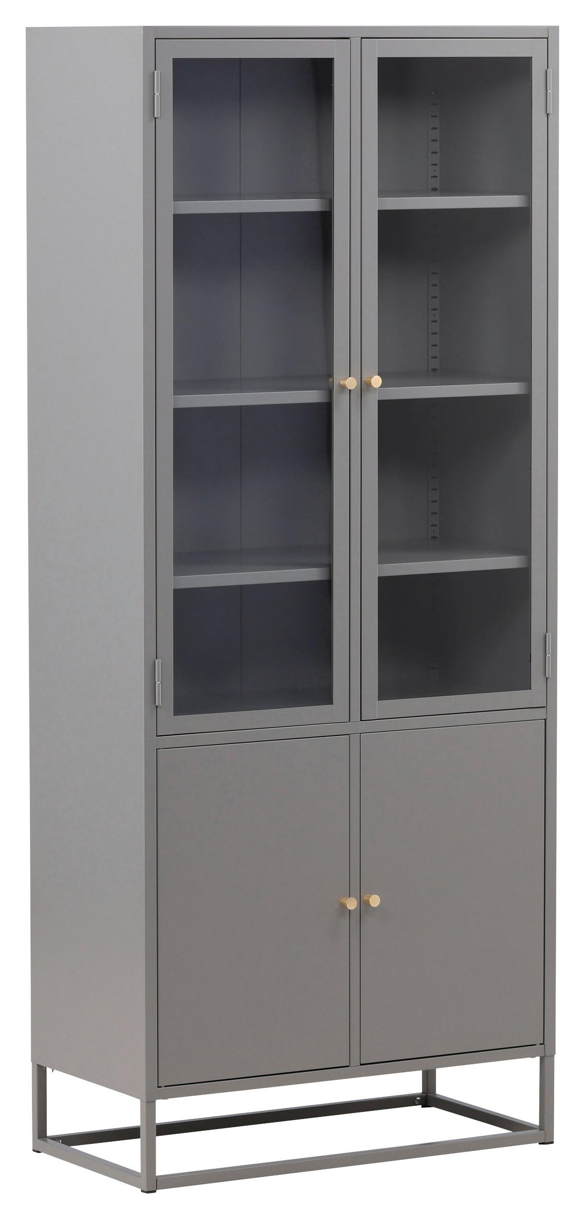 Vitrine Bakal - Hellgrau, Design, Glas/Metall (80/190/41cm) - Livetastic