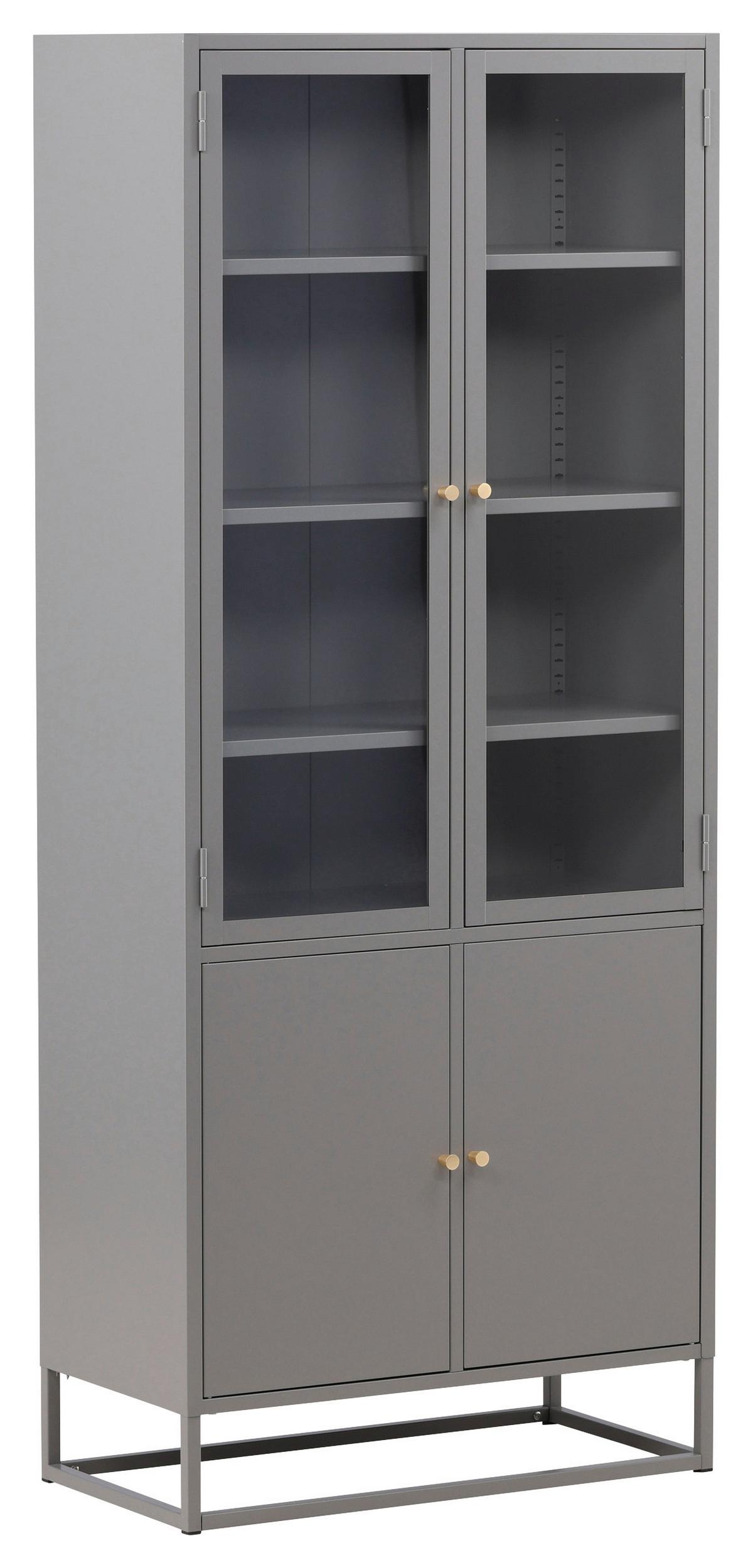Vitrine Bakal - Hellgrau, Design, Glas/Metall (80/190/41cm) - Livetastic