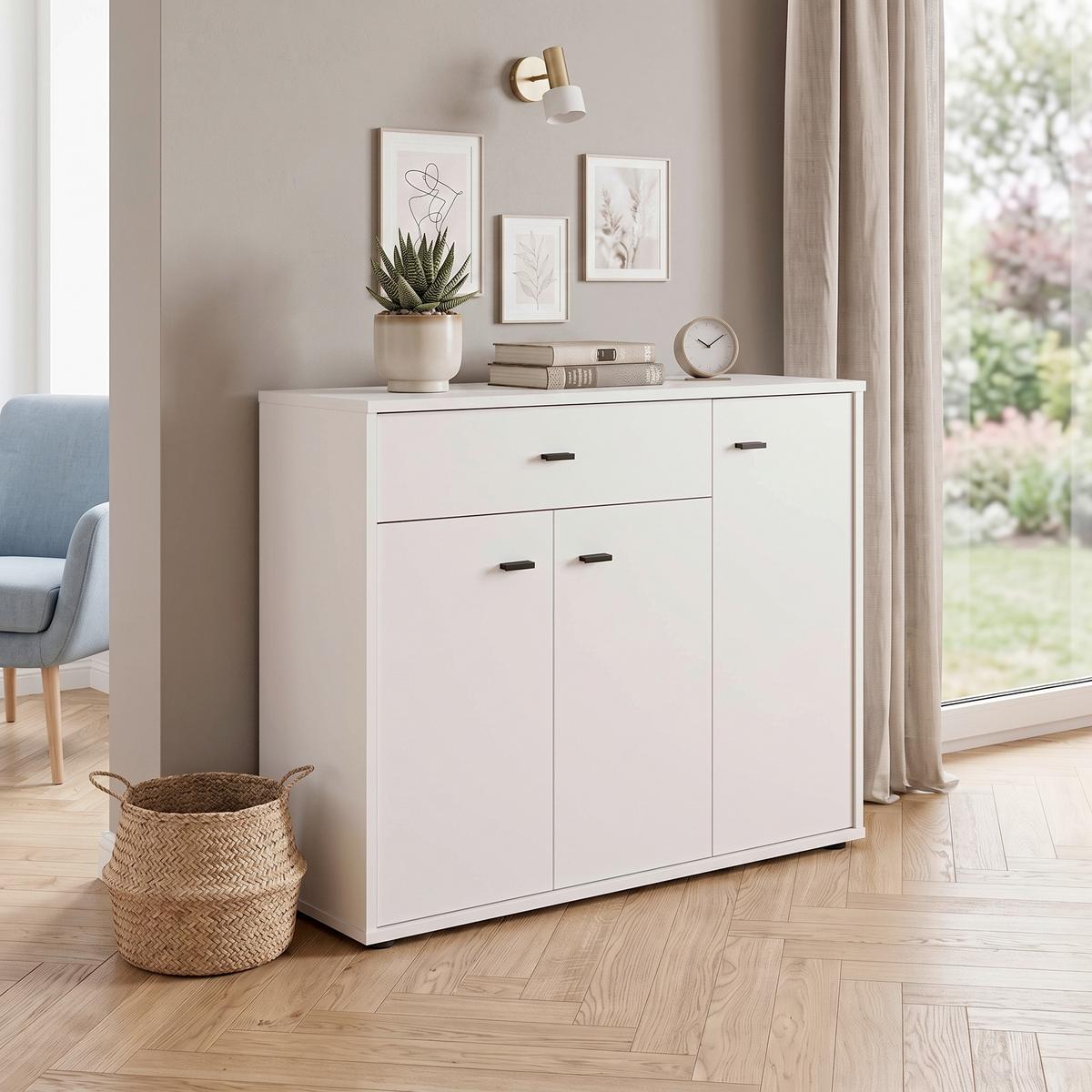 Kommode B 88 cm Boni, Perlweiß Dekor - Weiß/Grau, MODERN, Holzwerkstoff (88/70/30cm)