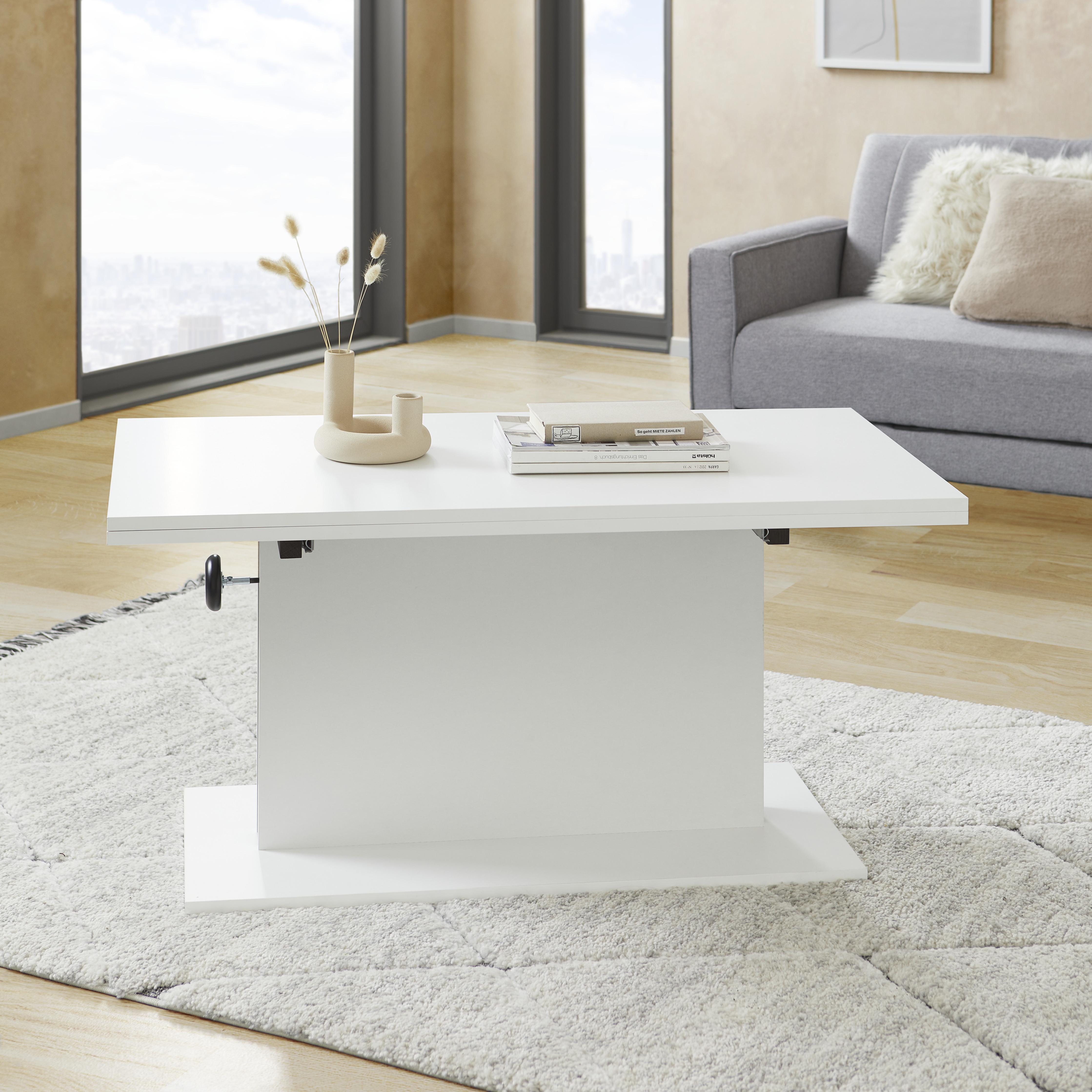 Couchtisch höhenverstellbar + Ausziehbar Sonata, Weiß - Schwarz/Weiß, ROMANTIK / LANDHAUS, Holzwerkstoff (55-110/110/57-73cm) - MID.YOU