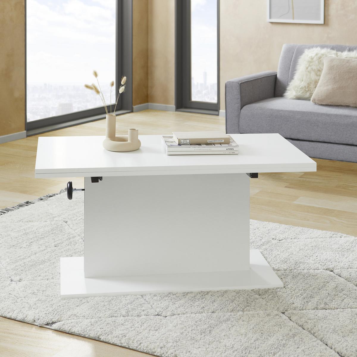 Couchtisch Höhenverstellbar + Ausziehbar Sonata, Weiß - Schwarz/Weiß, ROMANTIK / LANDHAUS, Holzwerkstoff (55-110/110/57-73cm) - MID.YOU