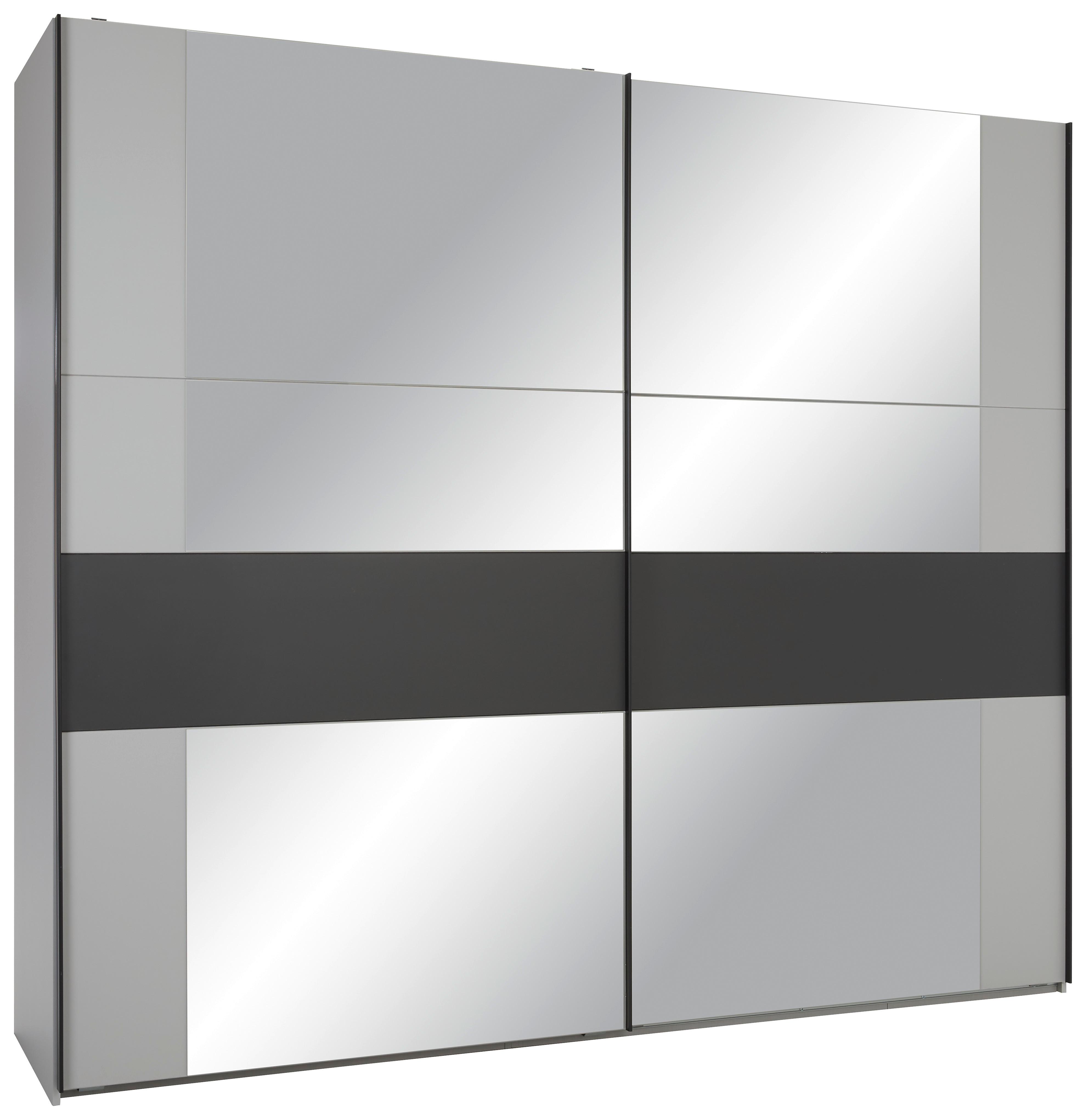 Šatní Skříň S Posuvnými Dveřmi A Zrcadlem Sapporo - černá/světle šedá, Lifestyle, kov/kompozitní dřevo (250/218/65cm)