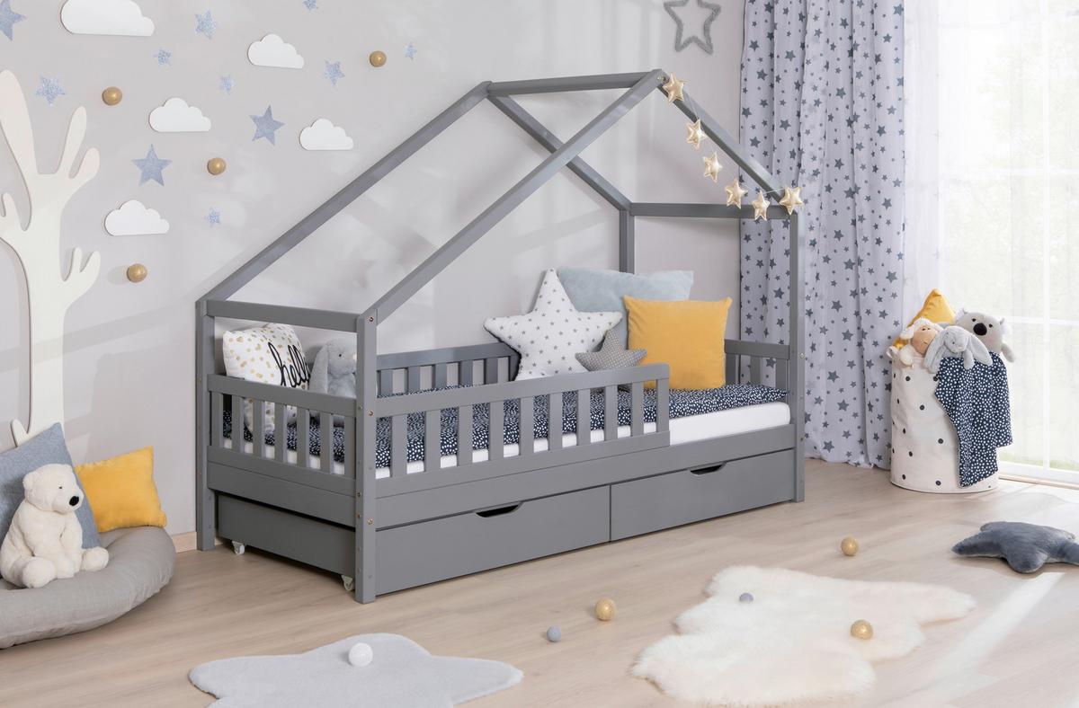 Hausbett Lou Bettschublade Hellgrau B: 90 Cm - Hellgrau/Naturfarben, MODERN, Holz (90/200cm) - MID.YOU