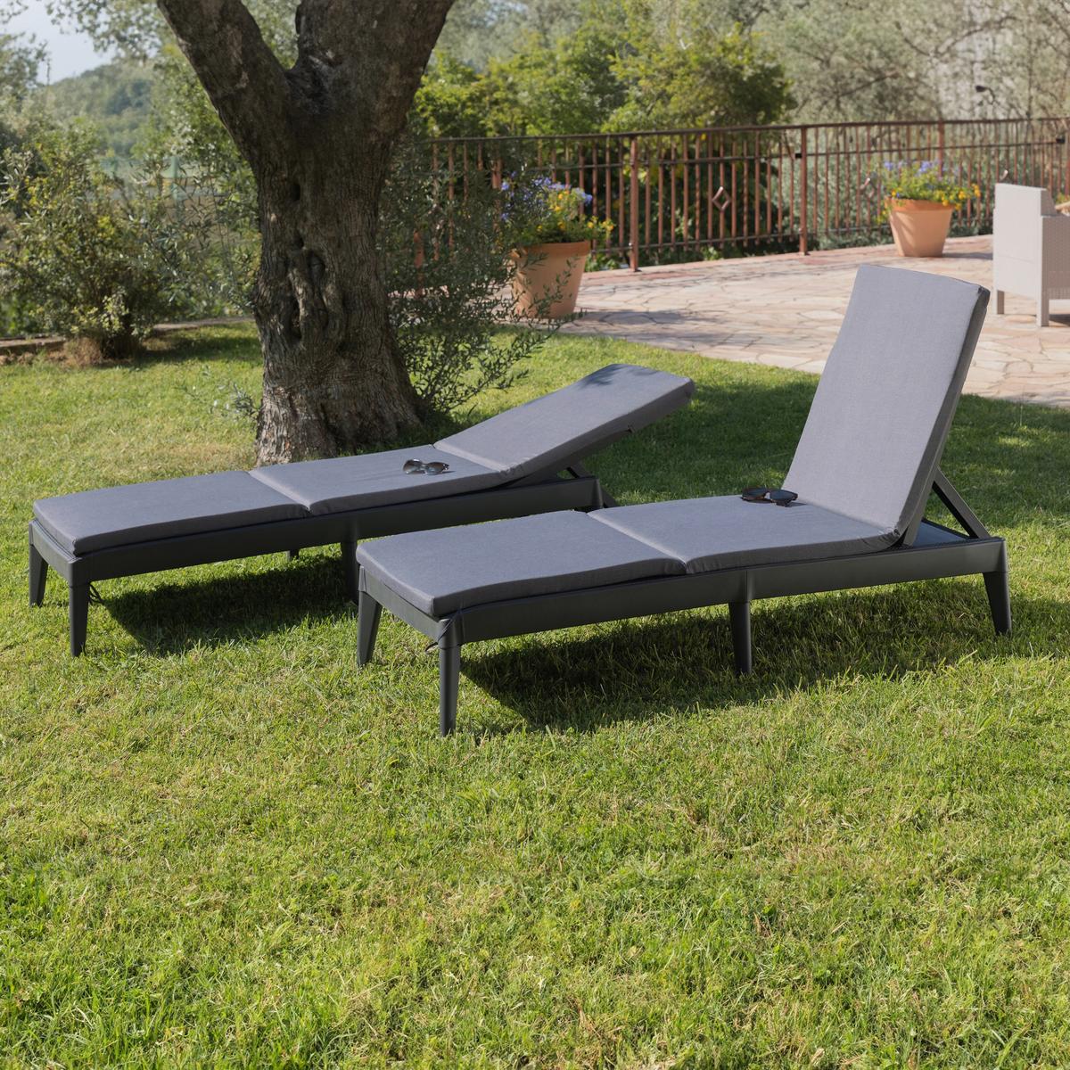 Sonnenliege Sirolo Kunststoff, Verstellbar - Anthrazit, Basics, Kunststoff (186/60/32,5cm)