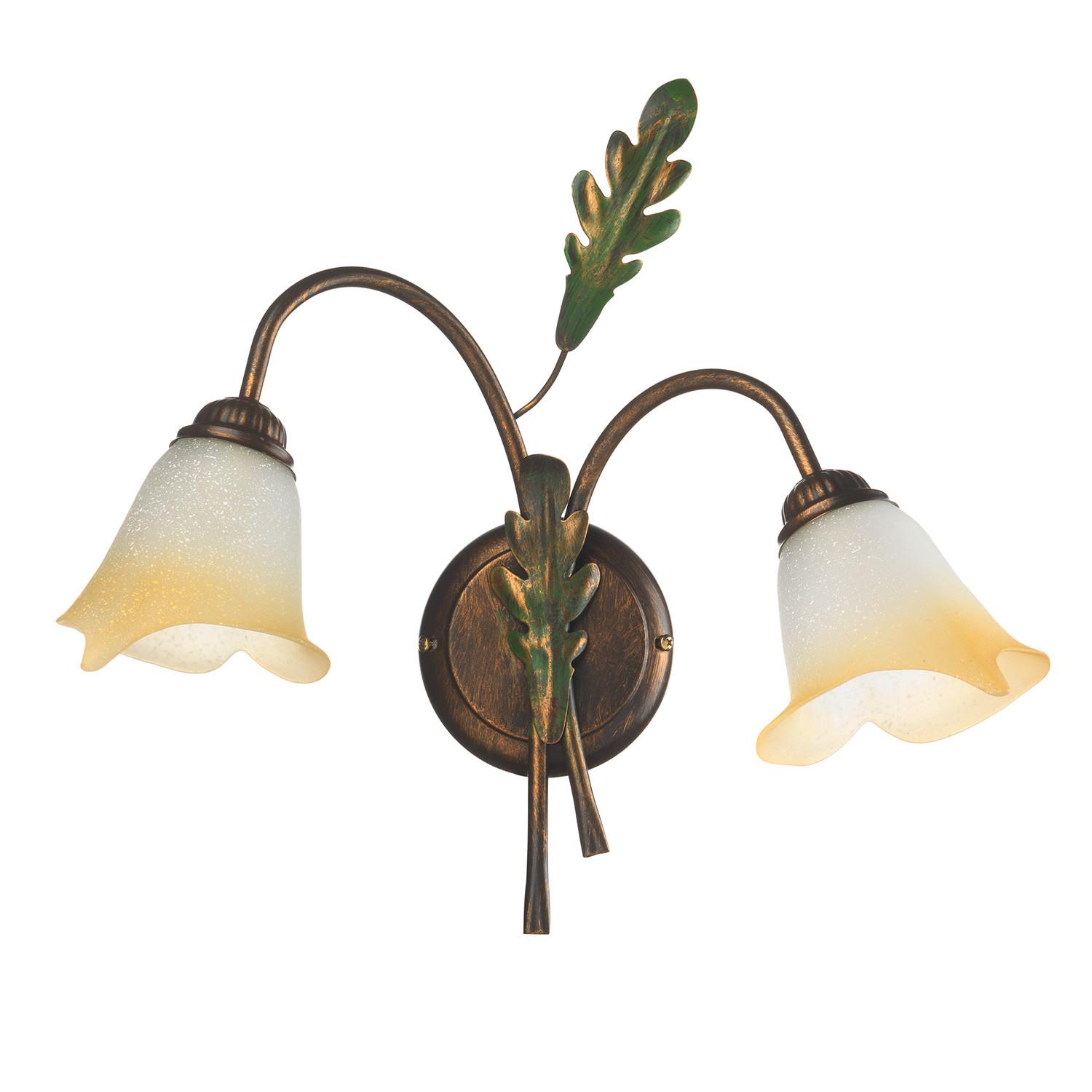 Wandleuchte 4470/Ap2 - Bronzefarben/Olivgrün, Natur, Glas/Metall (40/20/36cm)