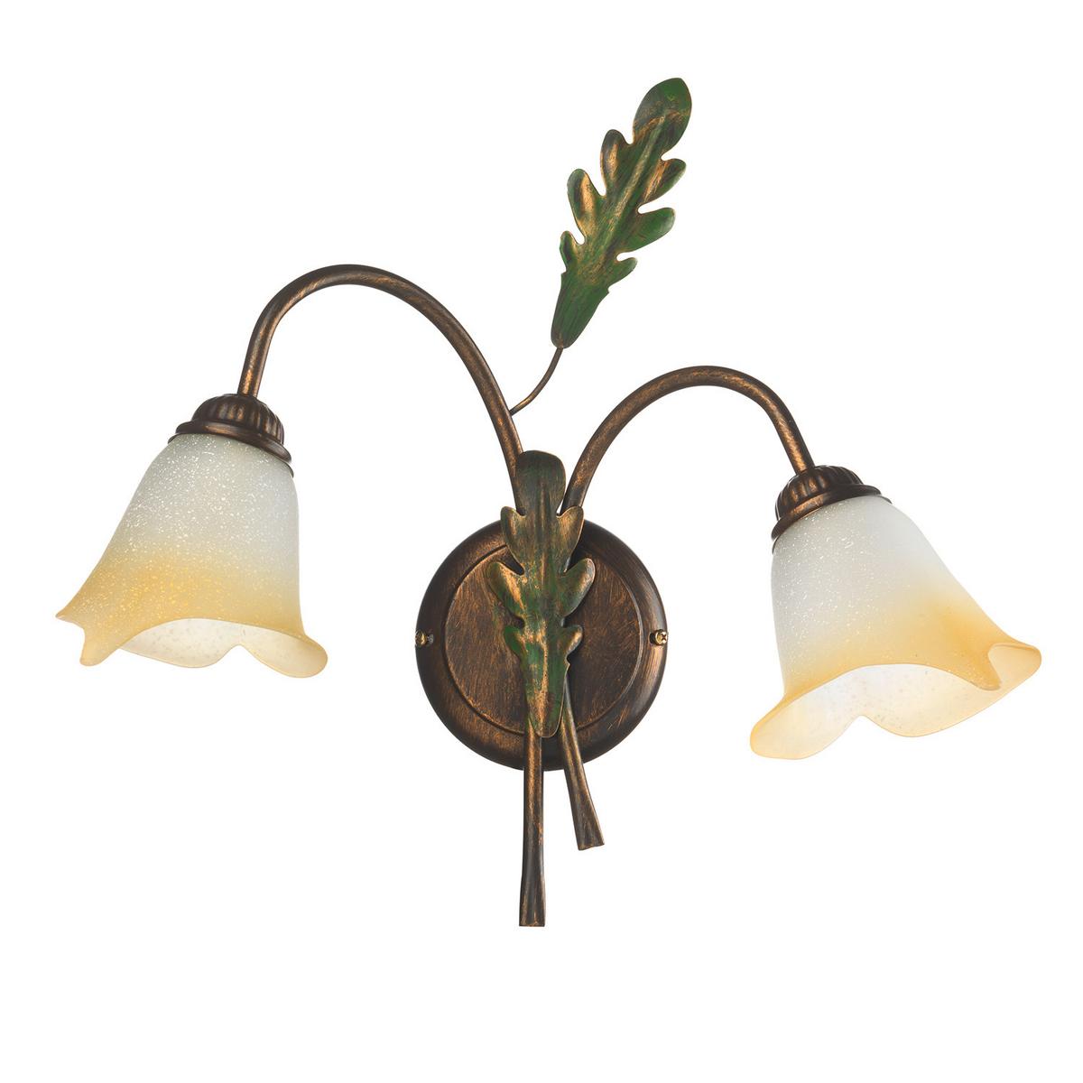 Wandleuchte 4470/Ap2 - Bronzefarben/Olivgrün, Natur, Glas/Metall (40/20/36cm)