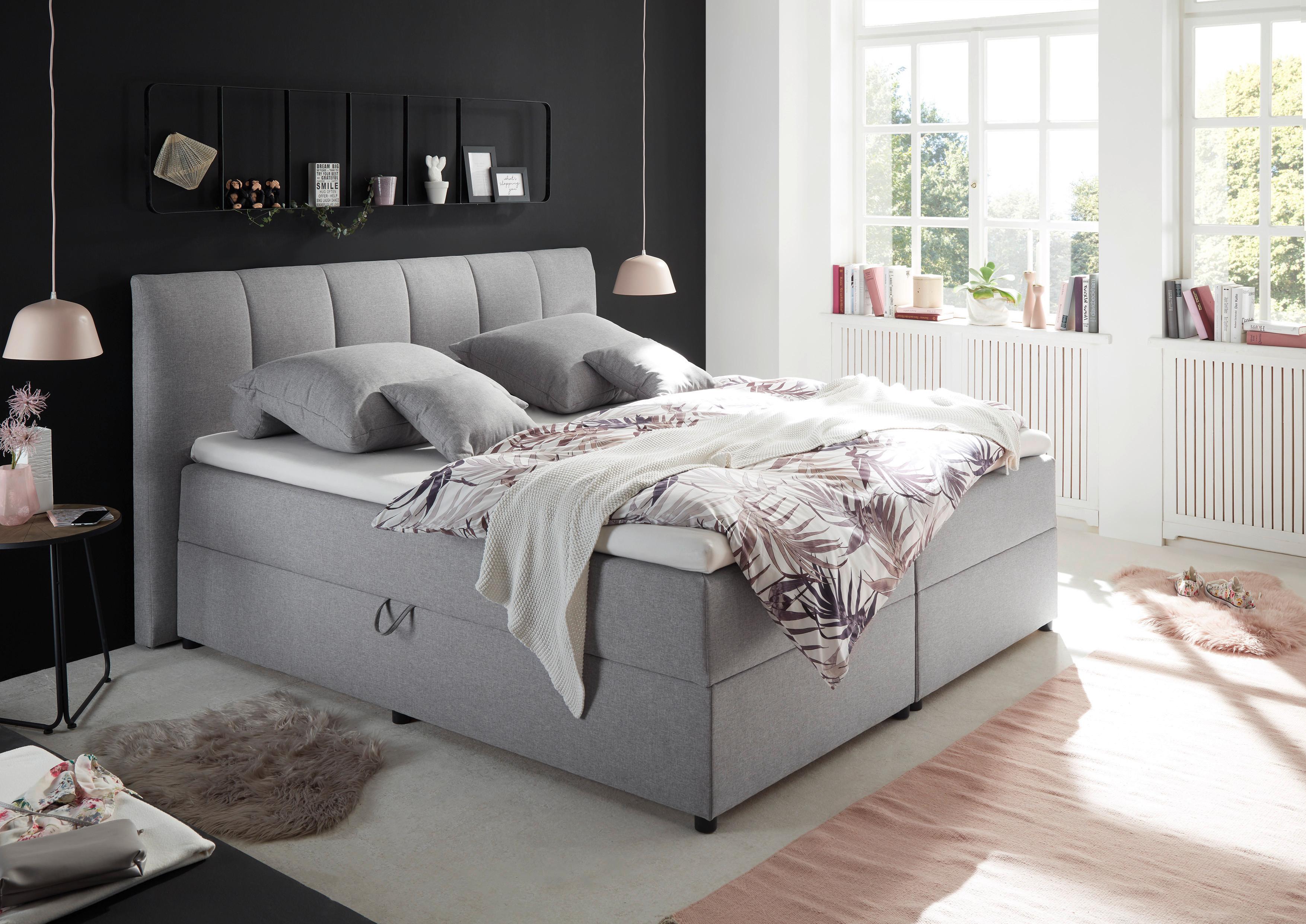 Boxspring posteľ GRANADA šedá 180x200 cm - čierna/sivá, Basics, textil/plast (180/200cm) - MID.YOU