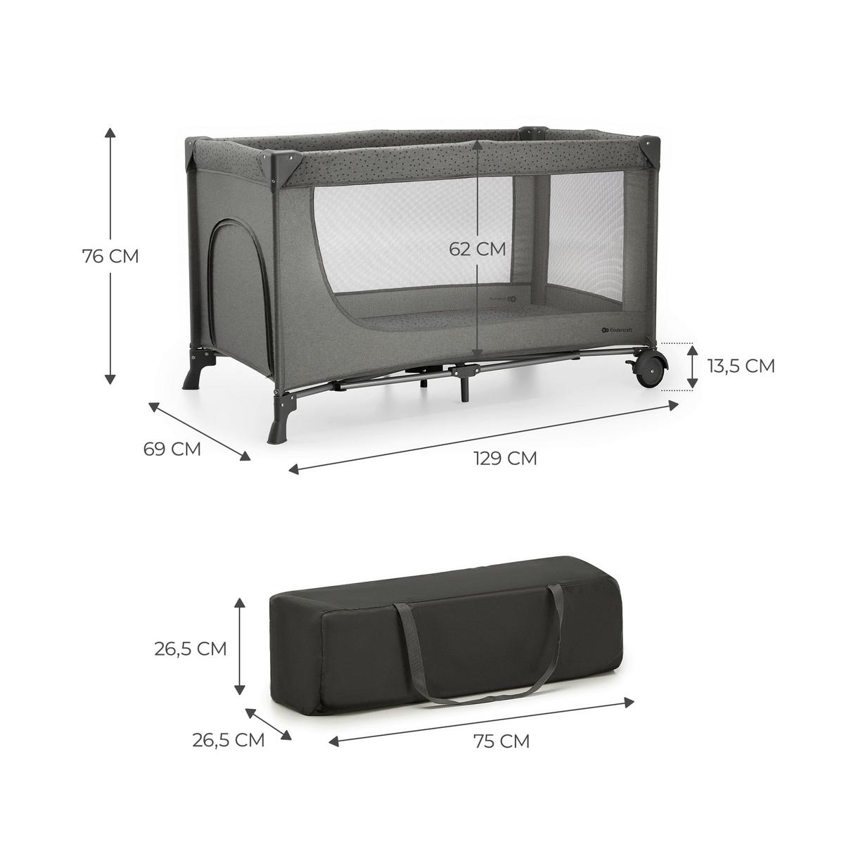 Reisebett Joy 2 2-In-1 Dunkelgrau, Lf: 60x120cm - Dunkelgrau, Basics (60/120cm) - Kinderkraft