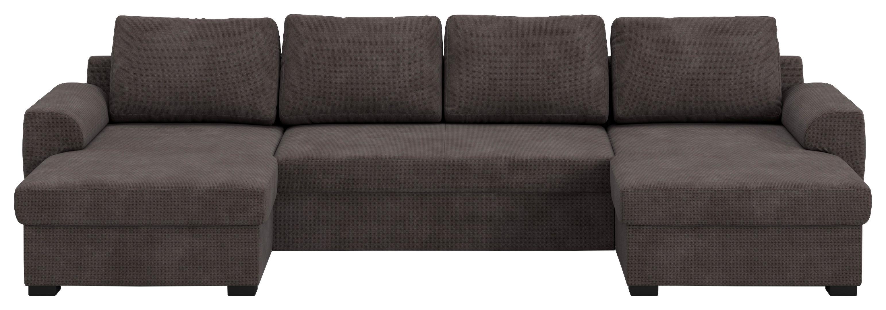 Wohnlandschaft m. Bettfunktion Mikrofaser braun, B: 327cm - Schwarz/Braun, Trend, Textil (154/327/86cm) - MID.YOU
