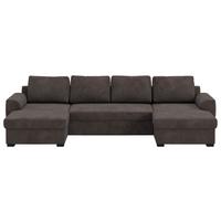 Wohnlandschaft m. Bettfunktion Mikrofaser braun, B: 327cm - Schwarz/Braun, Trend, Textil (154/327/86cm) - MID.YOU