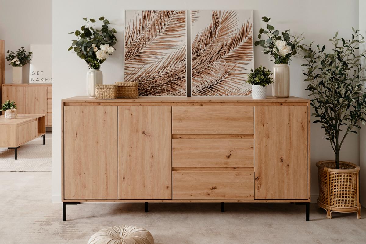 Sideboard 150cm Korsika Eiche Artisan Dekor - Schwarz/Eiche Artisan, Design, Holzwerkstoff (170/87/40cm) - MID.YOU