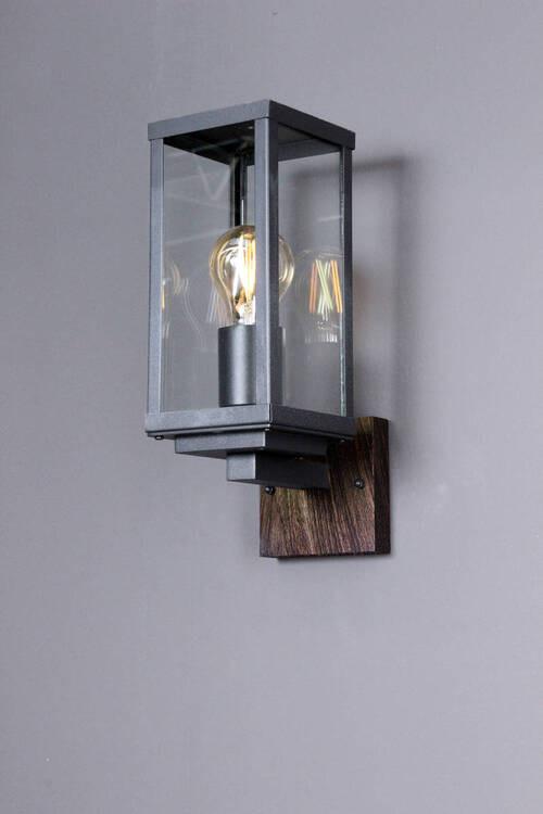 Außenwandleuchte Karo 60w Glas Aluminium, Wandmontage - Klar/Eichefarben, Basics, Glas/Metall (16/37/11cm)