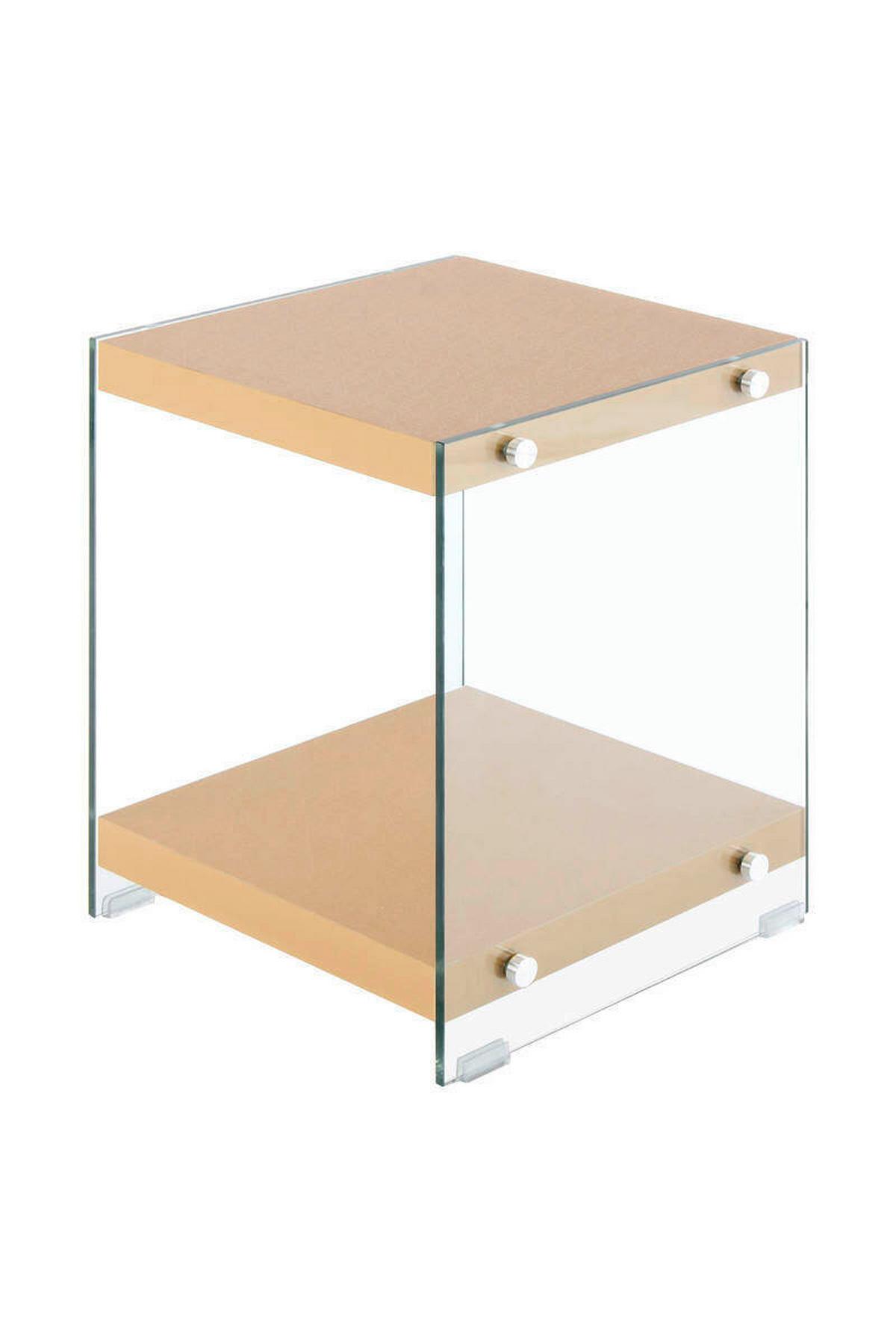 Beistelltisch mit Ablage Elementary Goldfarben - Klar/Goldfarben, Basics, Glas/Holzwerkstoff (35/35/45cm) - Kayoom
