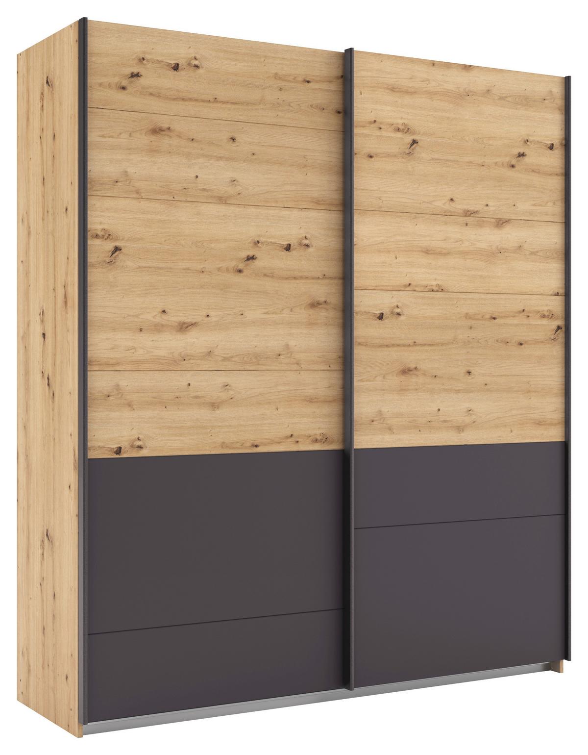 Schwebetürenschrank Bilbao Eiche Artisan/Grau B: 181 cm - Eiche Artisan/Grau, MODERN, Holzwerkstoff (181/210/62cm) - Rauch Möbel