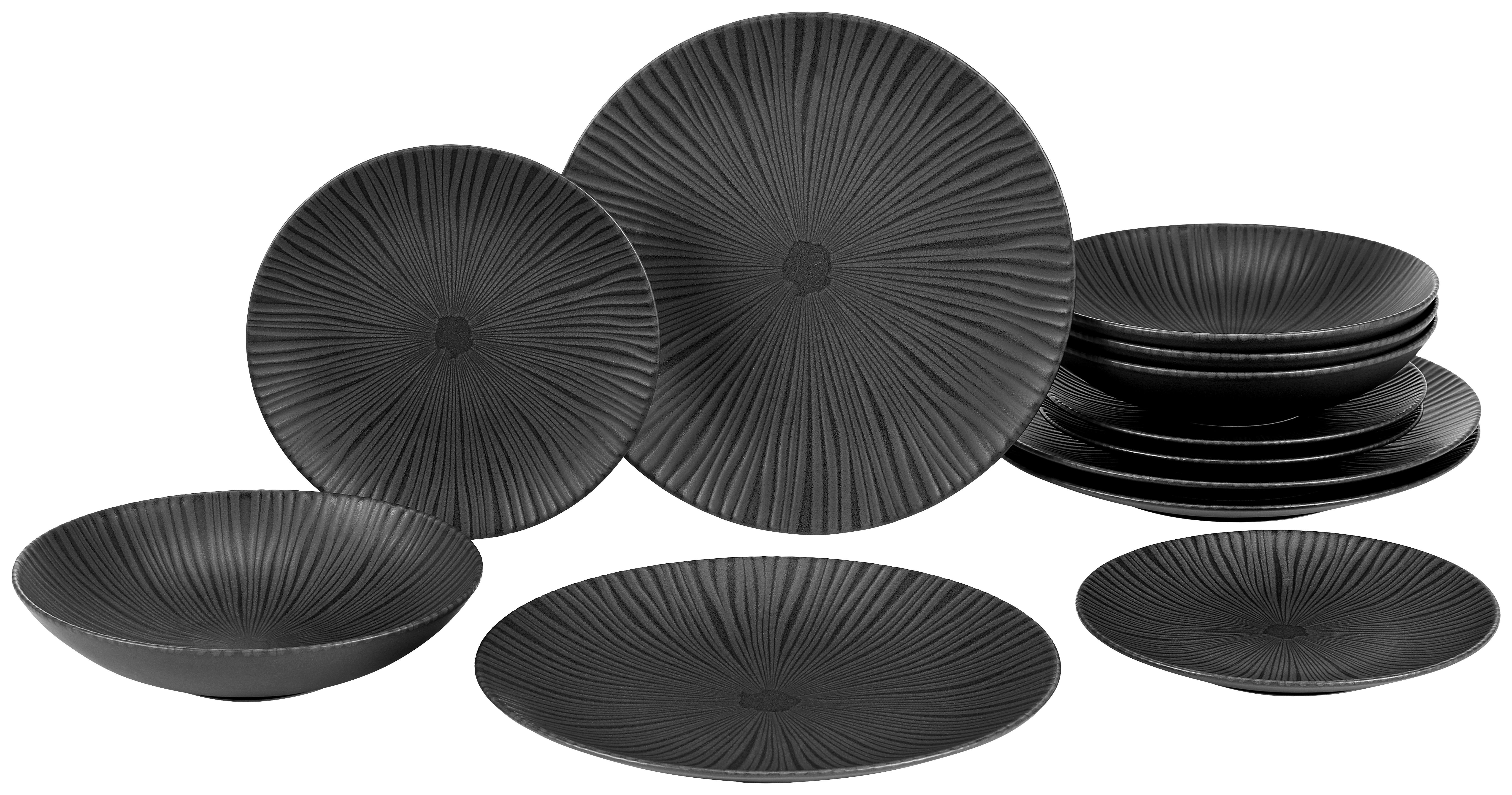 Jedálenský Servis Black, 12-Dielny - čierna, Moderný, keramika (28,5/32,6/28,8cm) - Premium Living